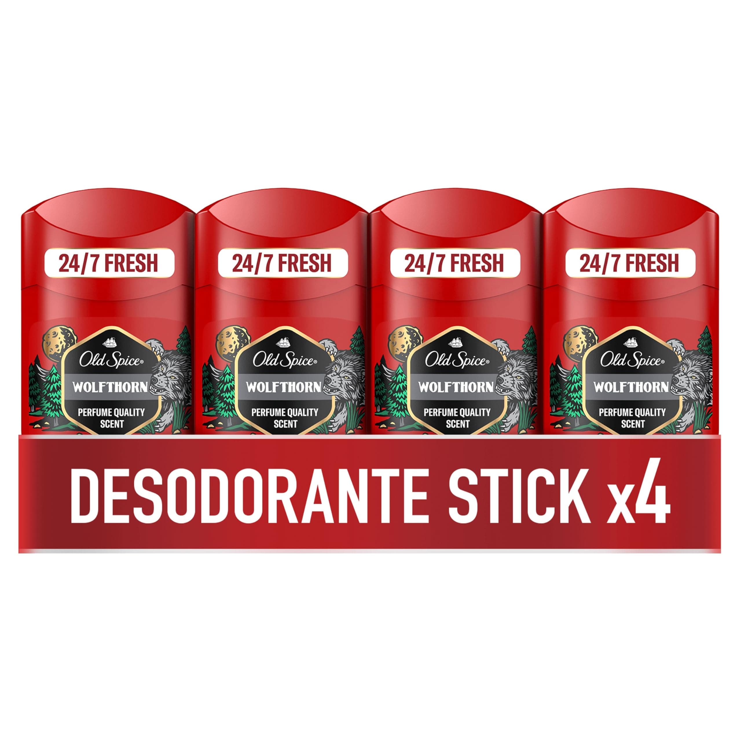 Old Spice Wolfthorn Desodorante En Barra Para Hombres 4x50 ml, Fresco 24 Horas, Todos Los Días Con Uso Diario, Perfume Duradero, Fragancia Excepcional, Protección Contra El Mal Olor