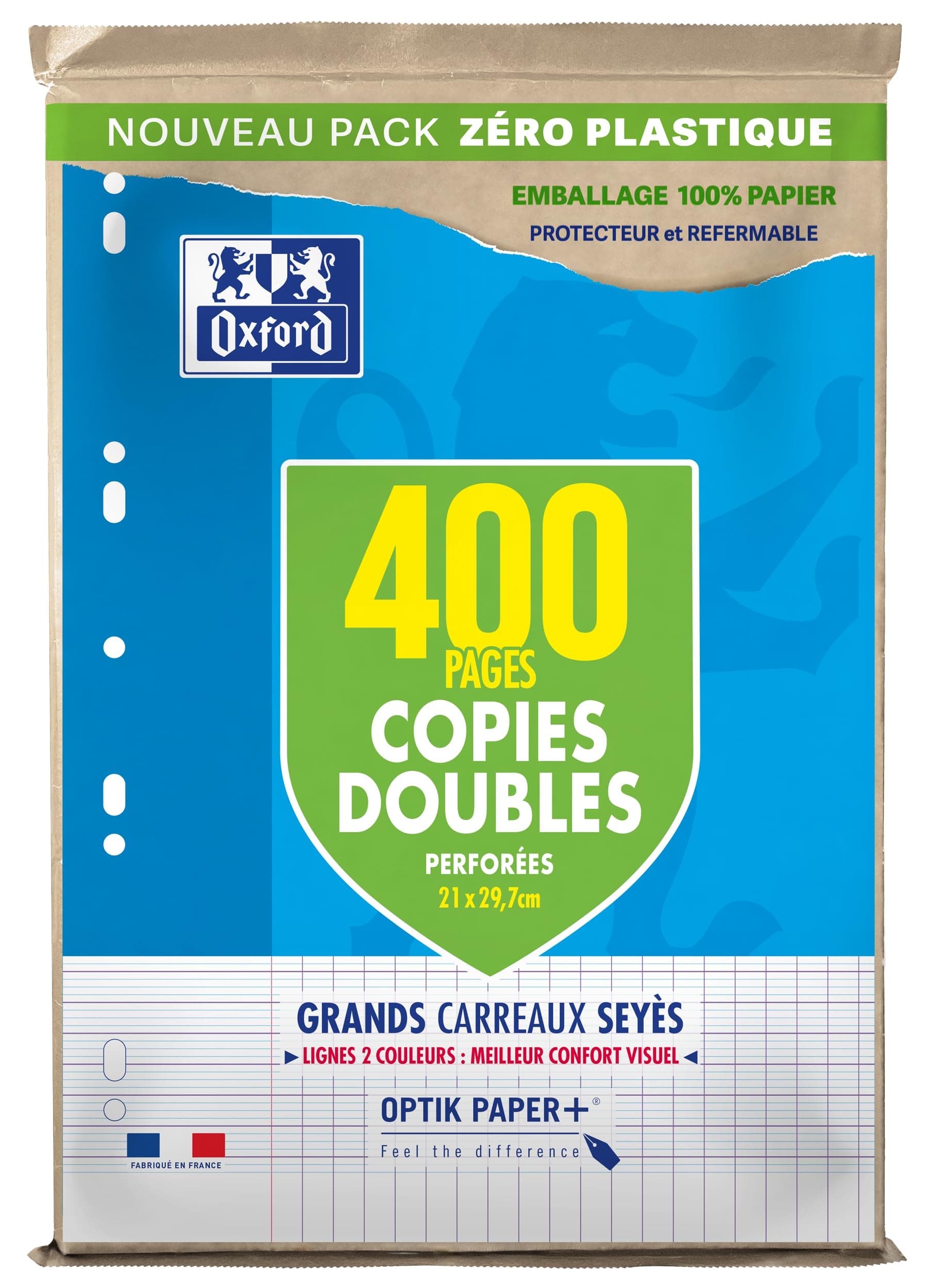 OXFORD Lot de 400 Pages Copies Doubles Grands Carreaux Seyes Format A4 | (21x29,7cm) Perforees