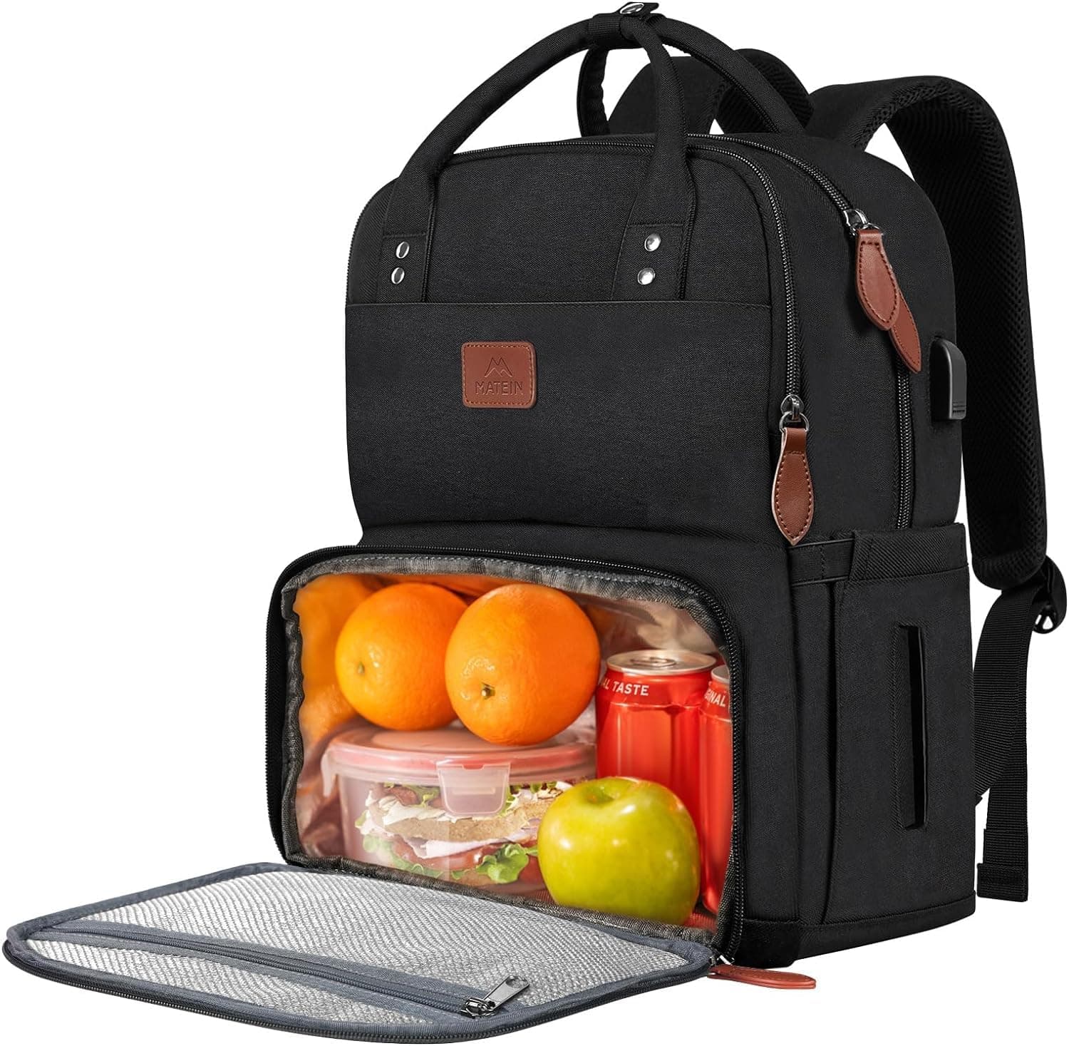 MATEIN Mochila Portatil Almuerzo, Mochila de Picnic con Compartimento Aislado, Bolsa más Fresca de 17" para Hombres y Mujeres, Bolsa de Almuerzo Refrigerada para Camping Viajes Trabajo, Negro