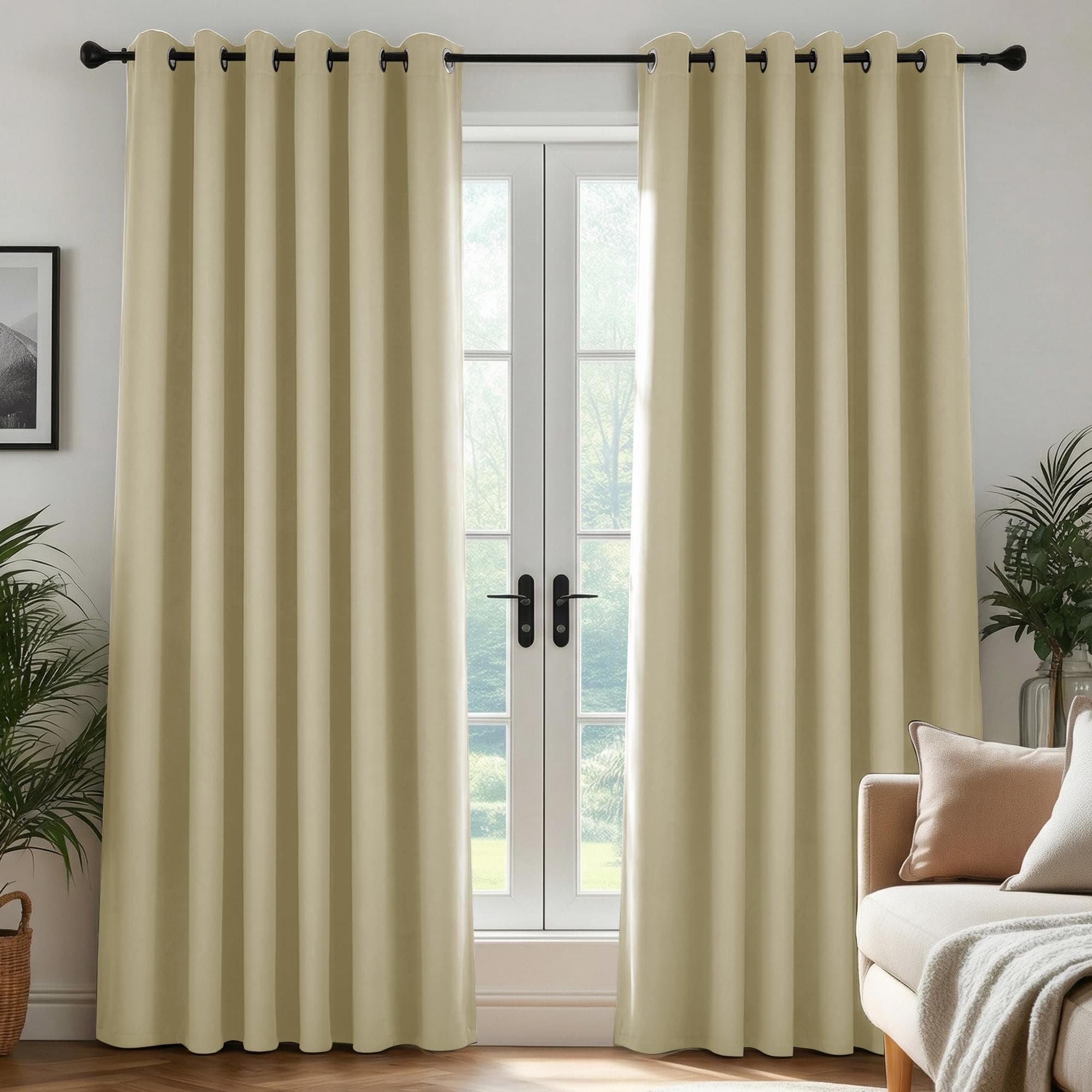 Deconovo Cortinas Térmicas Aislantes Frío y Calor Opacas Blackout – Cortinas Modernas para Salon y Dormitorio, 2 Piezas con Ojales 200x260 cm, Beige Oscuro, Elegantes Curtains Aislantes para Hogar