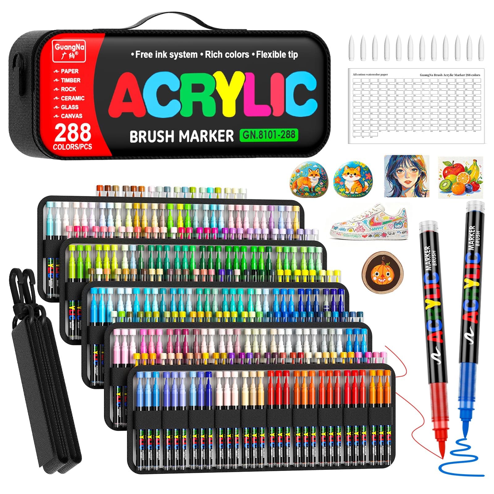 Sanyetral 288 Couleurs Feutre Acrylique, Marqueur Acryliques Pointe 1-5mm, Adulte Acrylique Convient pour Bois, Toile,Tissu, Verre, Métal, Papier, Céramique-Sac de Transport à Bandoulière
