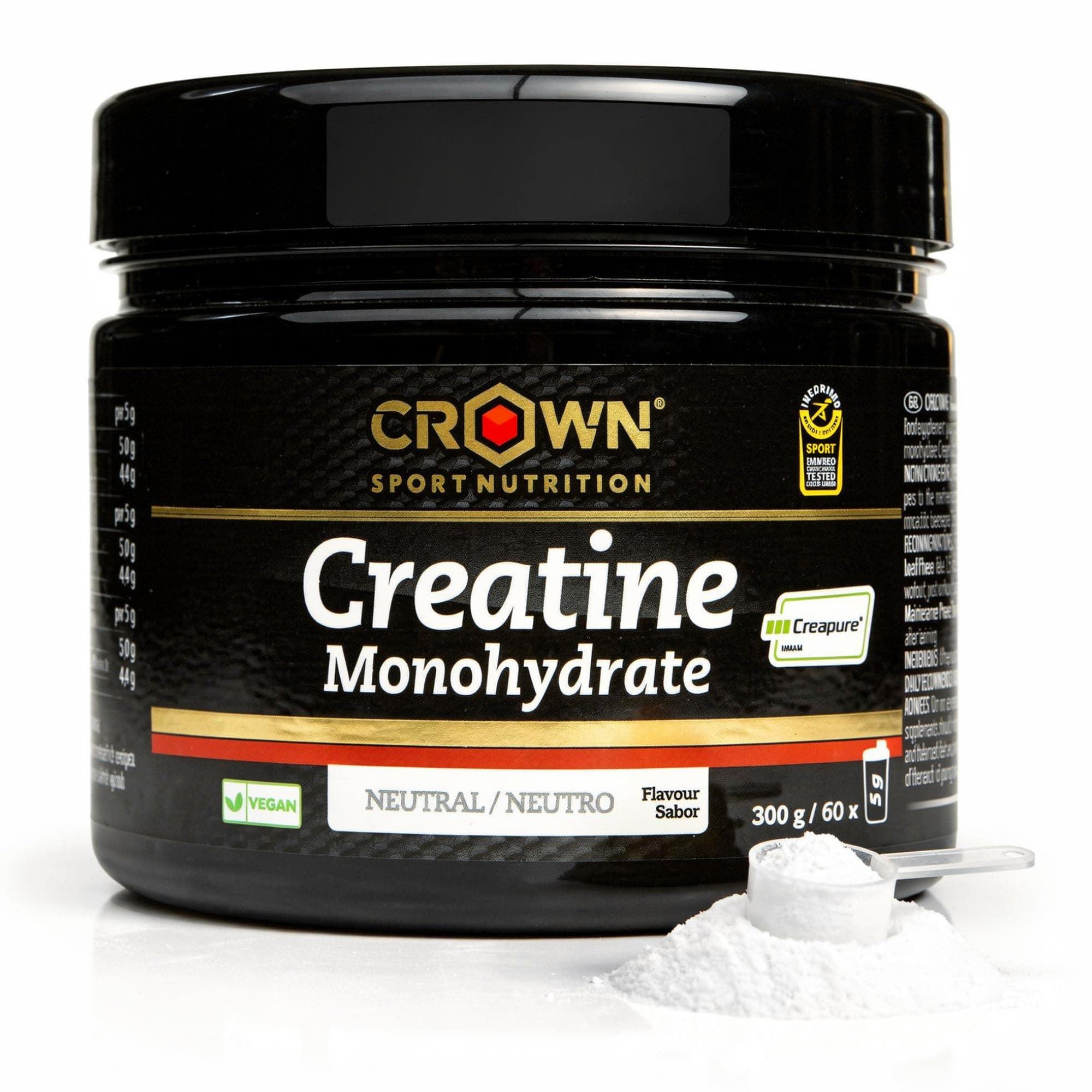 Crown Sport Nutrition Creatine Monohydrate Creapure | Creatina Monohidratada Creapure 300g Polvo | Creatina Monohidrato Vegana Sin Gluten | Recuperador Muscular | Informed Sport Sin Alérgenos