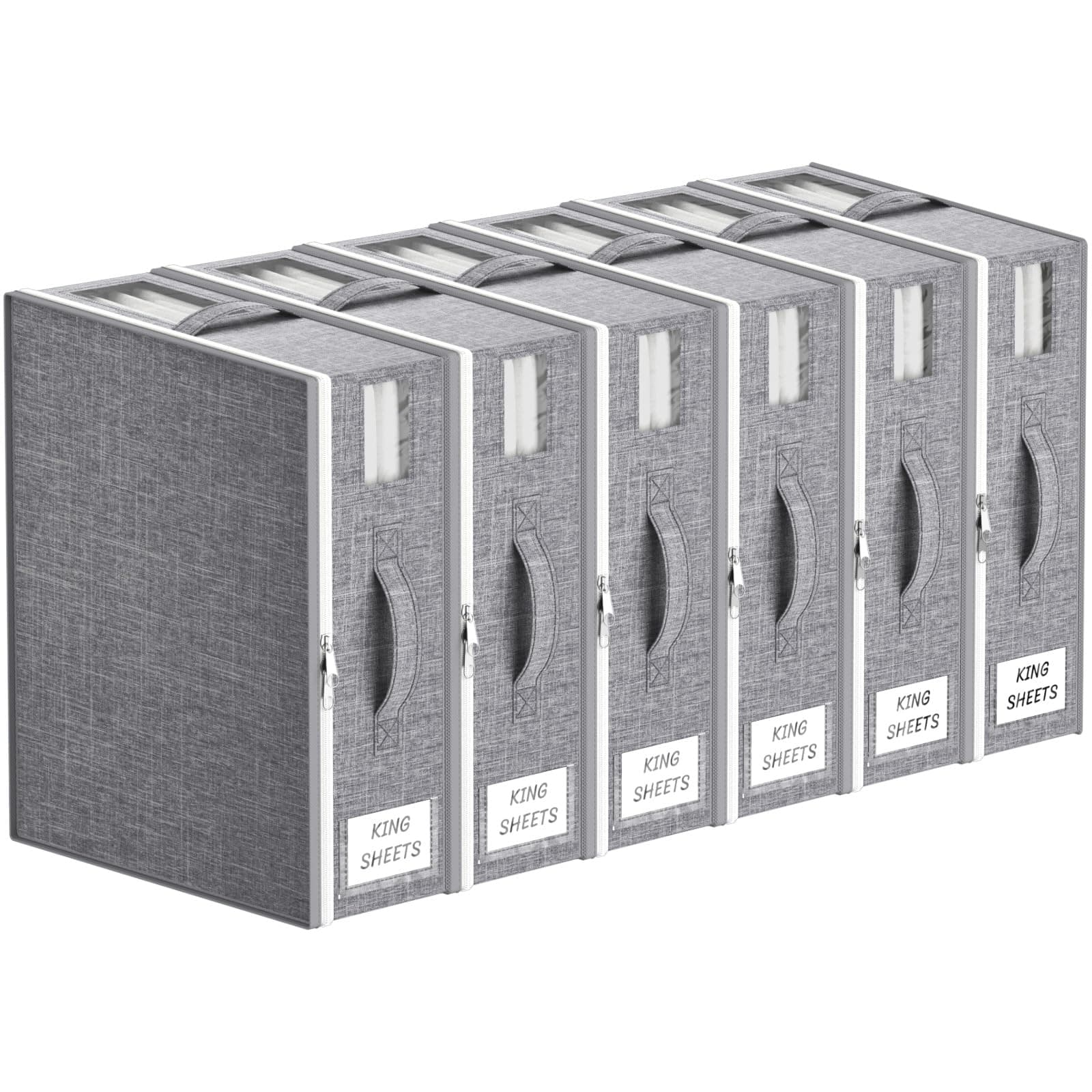 Lifewit Grands Sacs Rangement Drap de Lit Pliables, Boite Parure de Lit avec 2 Fenêtres Transparentes et 1 Étiquette, Organisateur Drap, Range Housse Couette, Couverture, 38 × 33 × 12 cm, Lot de 6