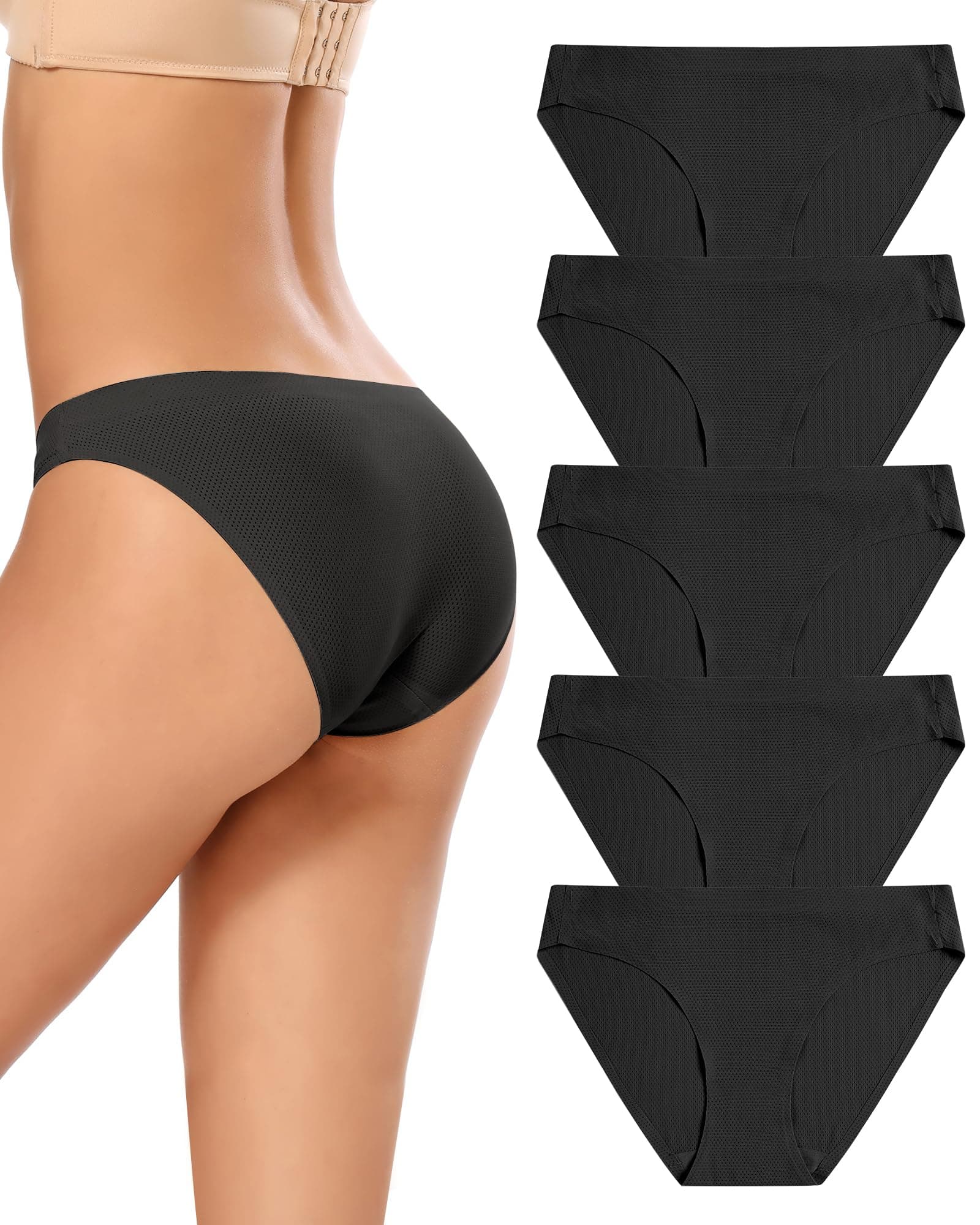 VOENXE Bragas Sin Costuras Mujer Pack,Braguitas Bikini Femenina Invisible,Underwear del Mujeres Slip con Forma Ropa Interior,Bragas BrasileñAs Mujer,Seamless Women Panties,MúLtiples Paquete De 5