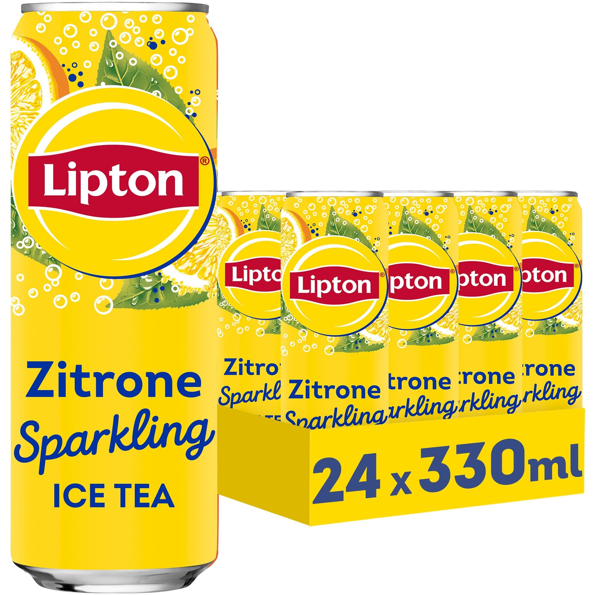 LIPTON ICE TEA Sparkling Lemon, Eistee mit Kohlensäure und Zitronen Geschmack, EINWEG Dose (24 x 0.33 l) (Verpackungsdesign kann abweichen)