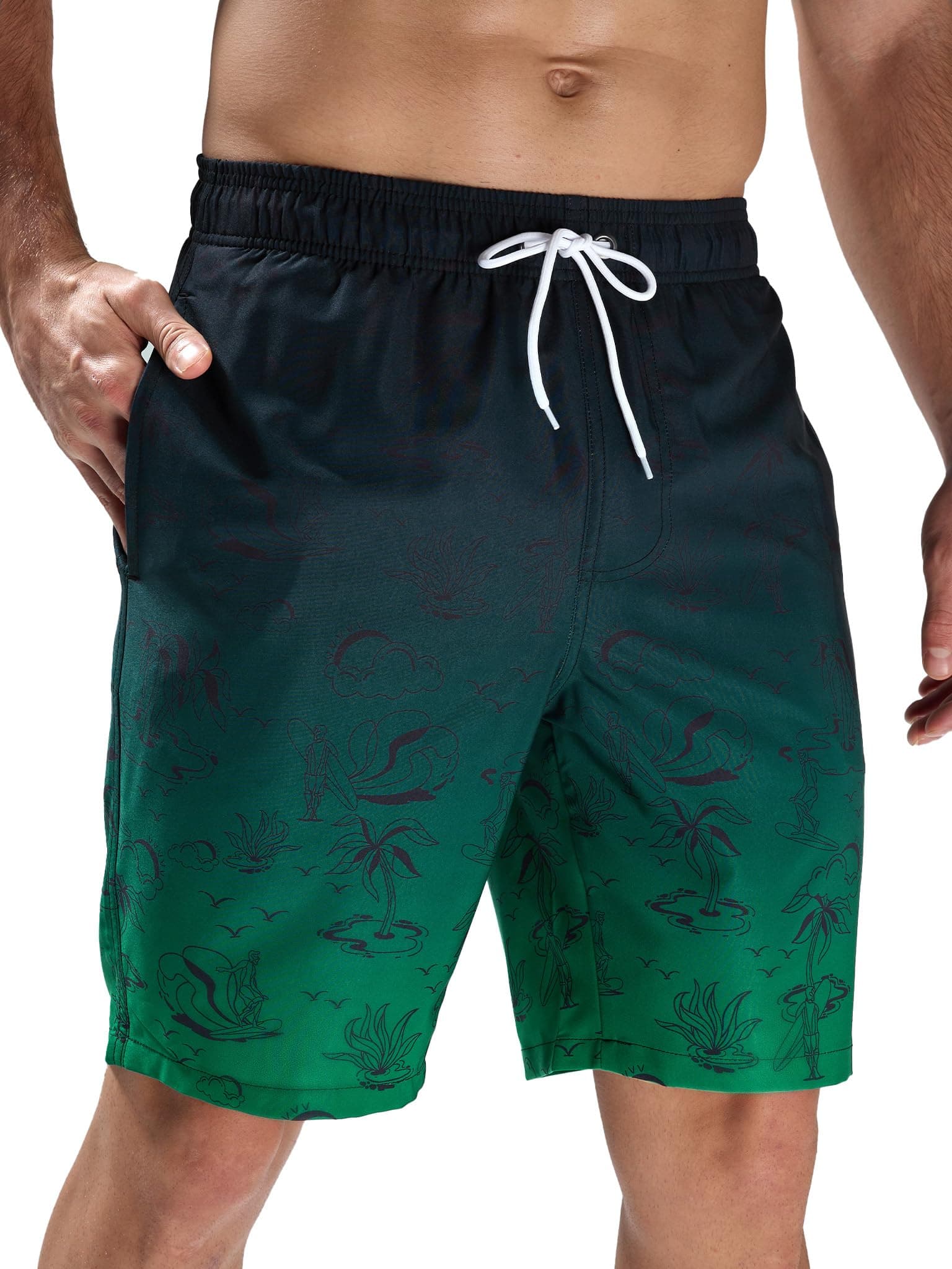 Arcweg Pantaloncini da Uomo per Nuoto Pantaloncini da Bagno Asciugatura Rapida Shorts da Spiaggia Lunghi con Multi-Tasche Surf a Righe