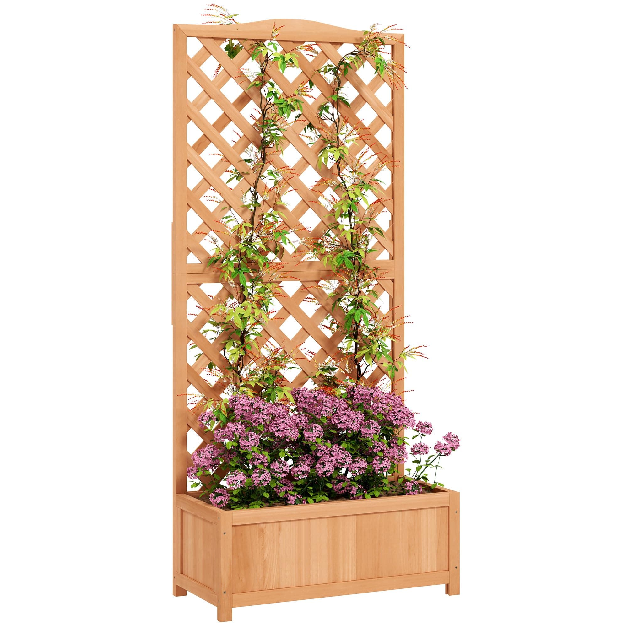 Outsunny Jardinière avec Treillis - bac à Fleurs - dim. 76L x 36l x 170H cm - Fond à Lattes - Bois Sapin pré-huilé