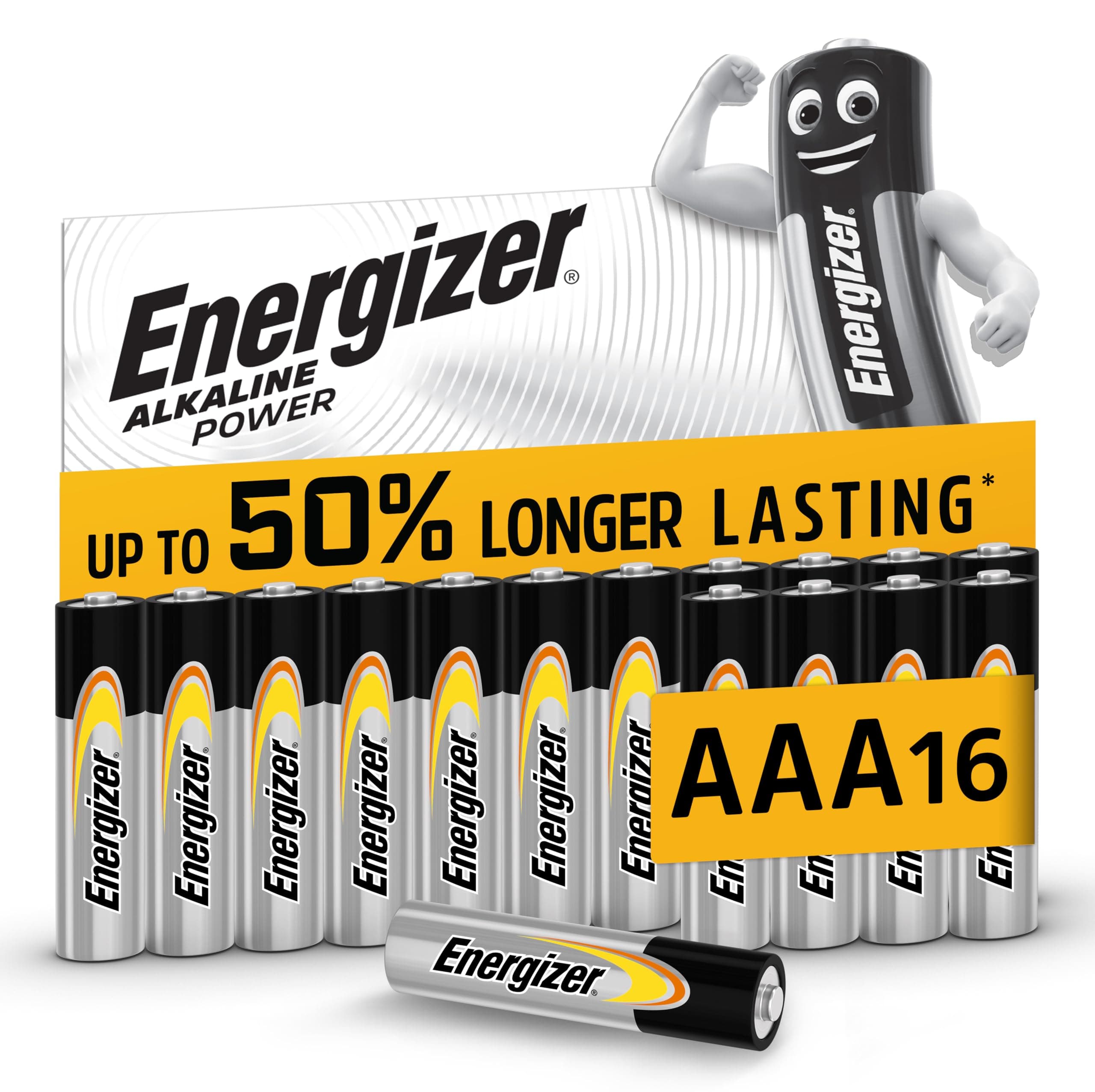 Energizer Alkaline Power - Piles AAA (Lot de 16) - Alcaline 1,5V - Énergie Longue durée - Idéales pour Les appareils du Quotidien - Emballage 100% Recyclable - Conservation 7 Ans [Exclusivité Amazon]