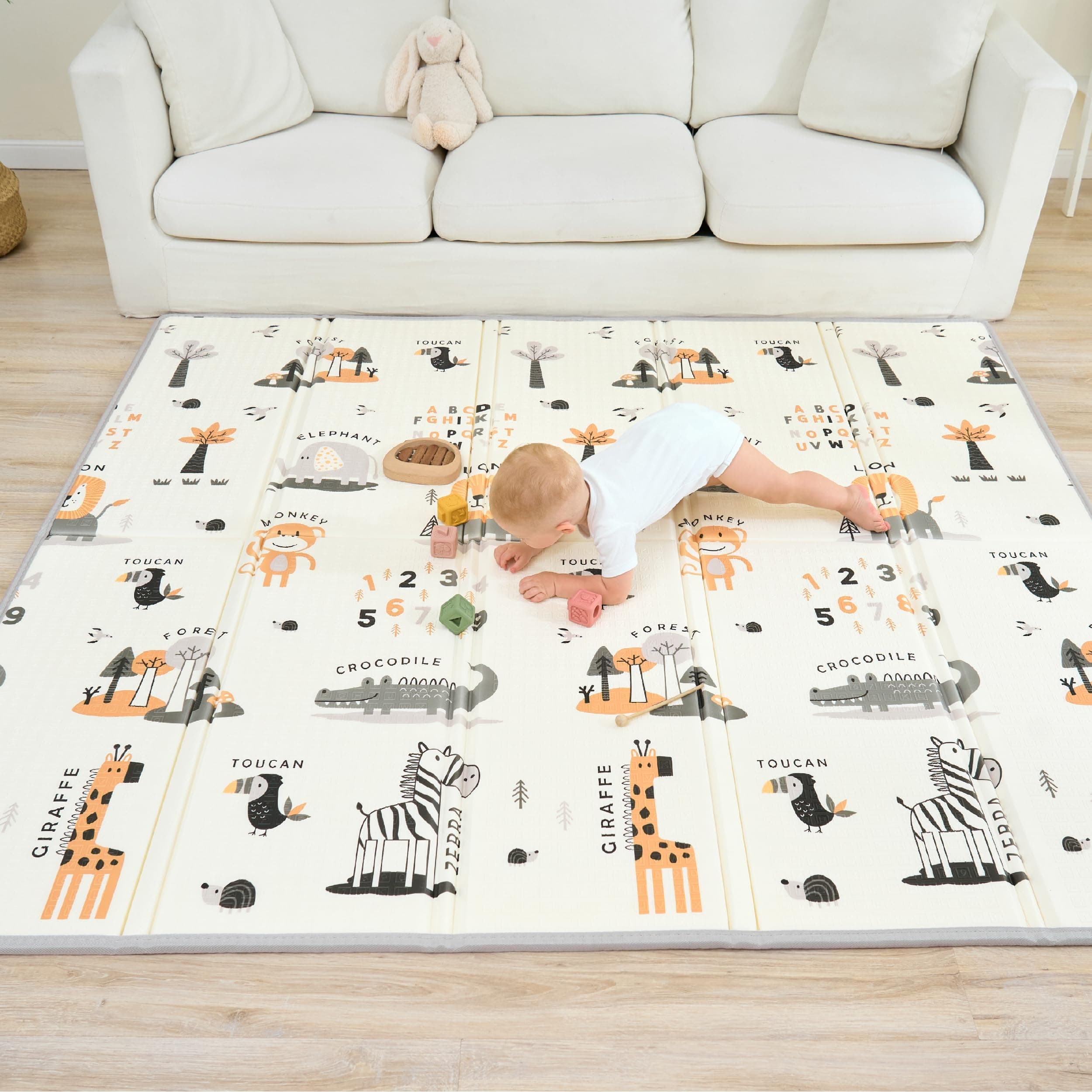 Tapis D'éveil Bébé Pliable Epais Réversible 150x180x1cm - tapis De Jeu Pour Enfant Bebe - tapis De Sol XXL En Mousse - Tapis De Motricité Favorisant Le Développement Sensoriel - Cadeau Naissance Bébé