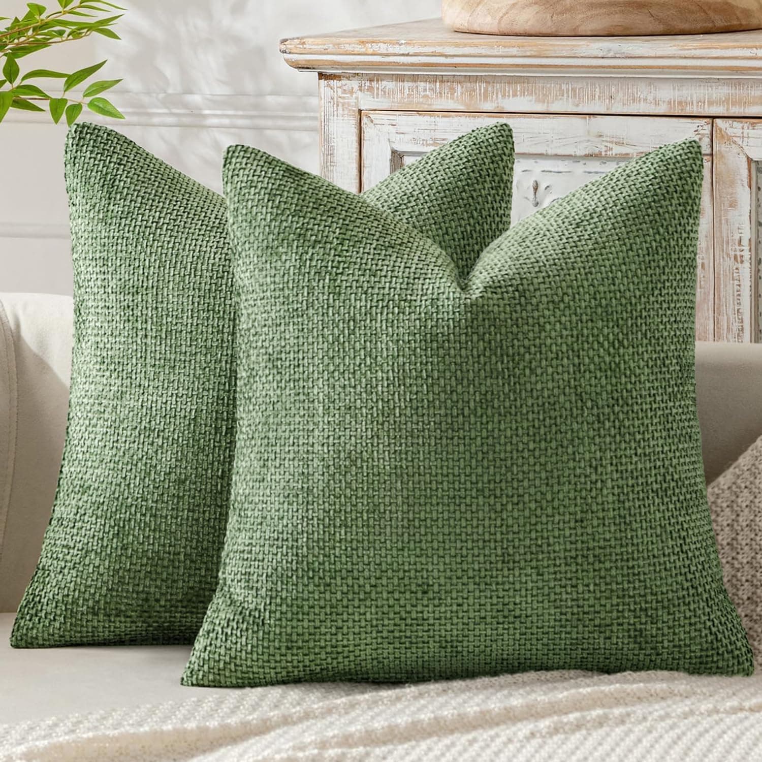 MIULEE Kissenbezug 45x45 2er Set Chenille Matcha Grün Kissenbezüge Sofakissen Weiche Dekokissen Kissenhüllen mit Elegantem Design CouchKissen Zierkissen für Bett, Sofa und Wohnzimmer