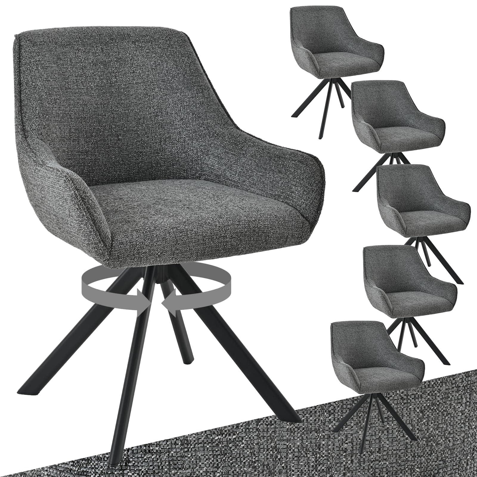 Goeurvant Juego de 6 sillas de comedor giratorias con reposabrazos – Silla giratoria acolchada de chenilla 360° Moderna Silla giratoria de cocina con estructura metálica y respaldo para comedor, sala