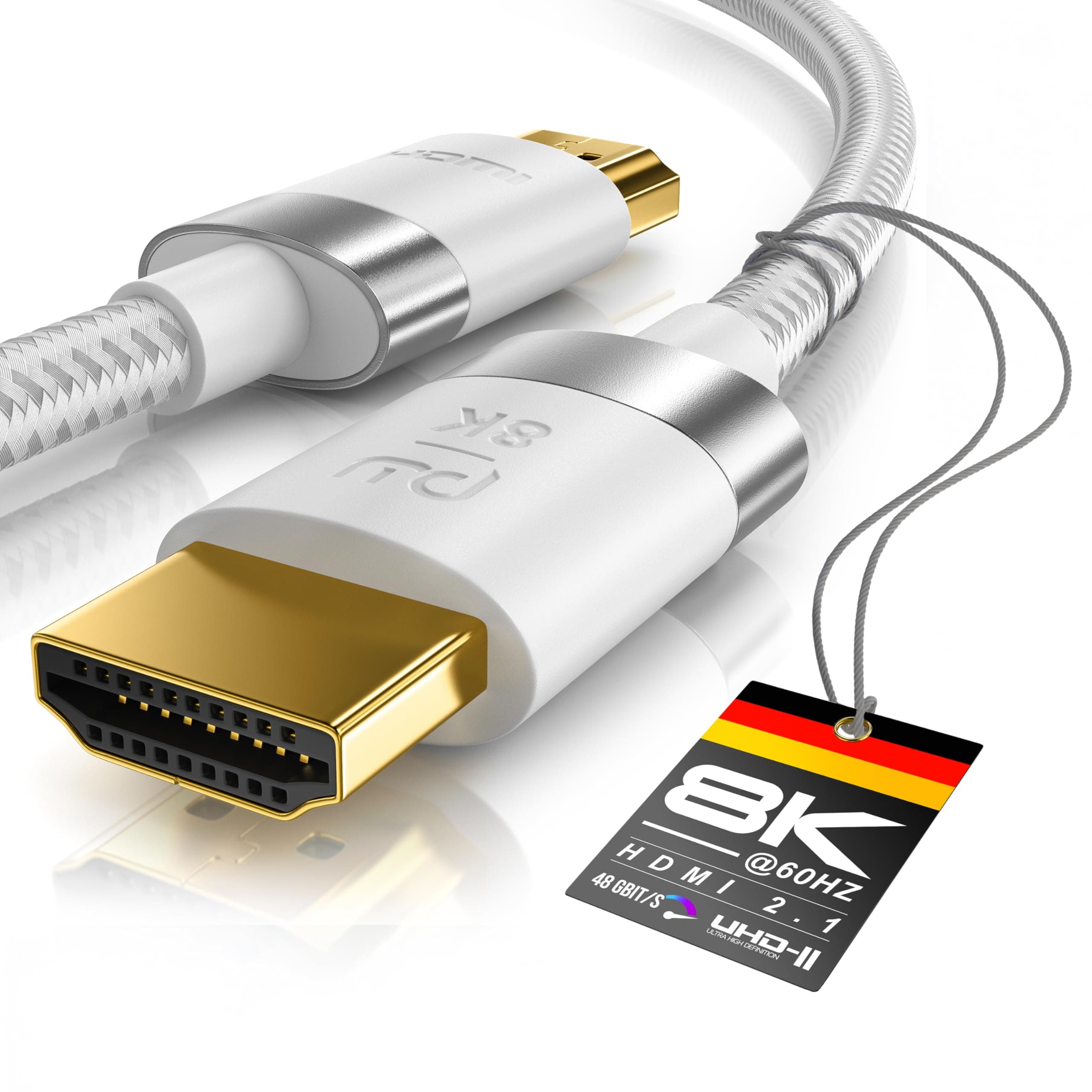 CSL - 8k / 4k HDMI Kabel 2.1/2.0-2m - 8K @ 60Hz / 120Hz - 4K @ 240Hz - 48 Gbit/s - 3D - Ultra High Speed mit Ethernet - TV Blu-ray PS5 Xbox Series X Switch - weiß - 2 Meter