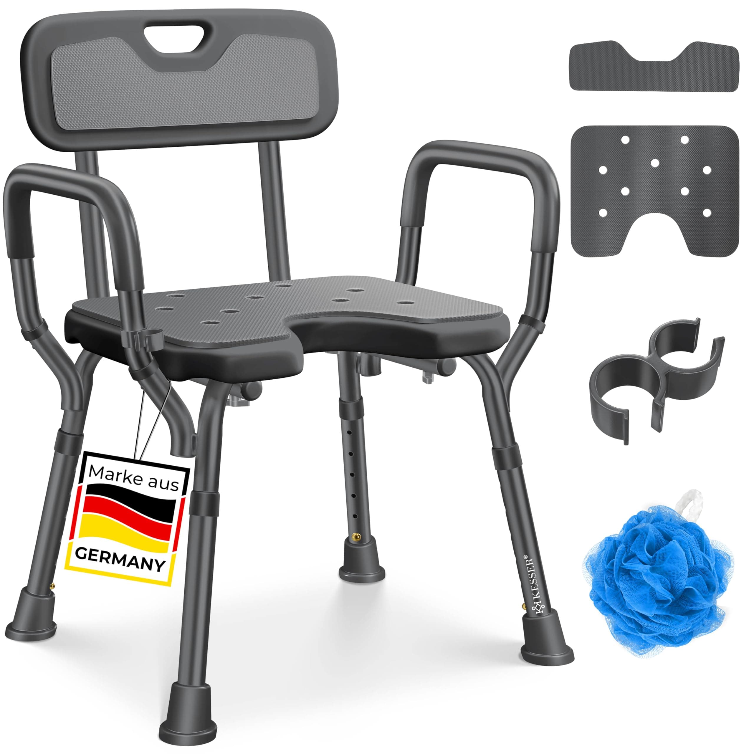 KESSER® Duschhocker mit Lehne für Senioren & Schwangere Duschsitz | Badhocker 150KG belastbar 6 Stufen 38-54cm höhenverstellbar | Duschhilfe Duschstuhl