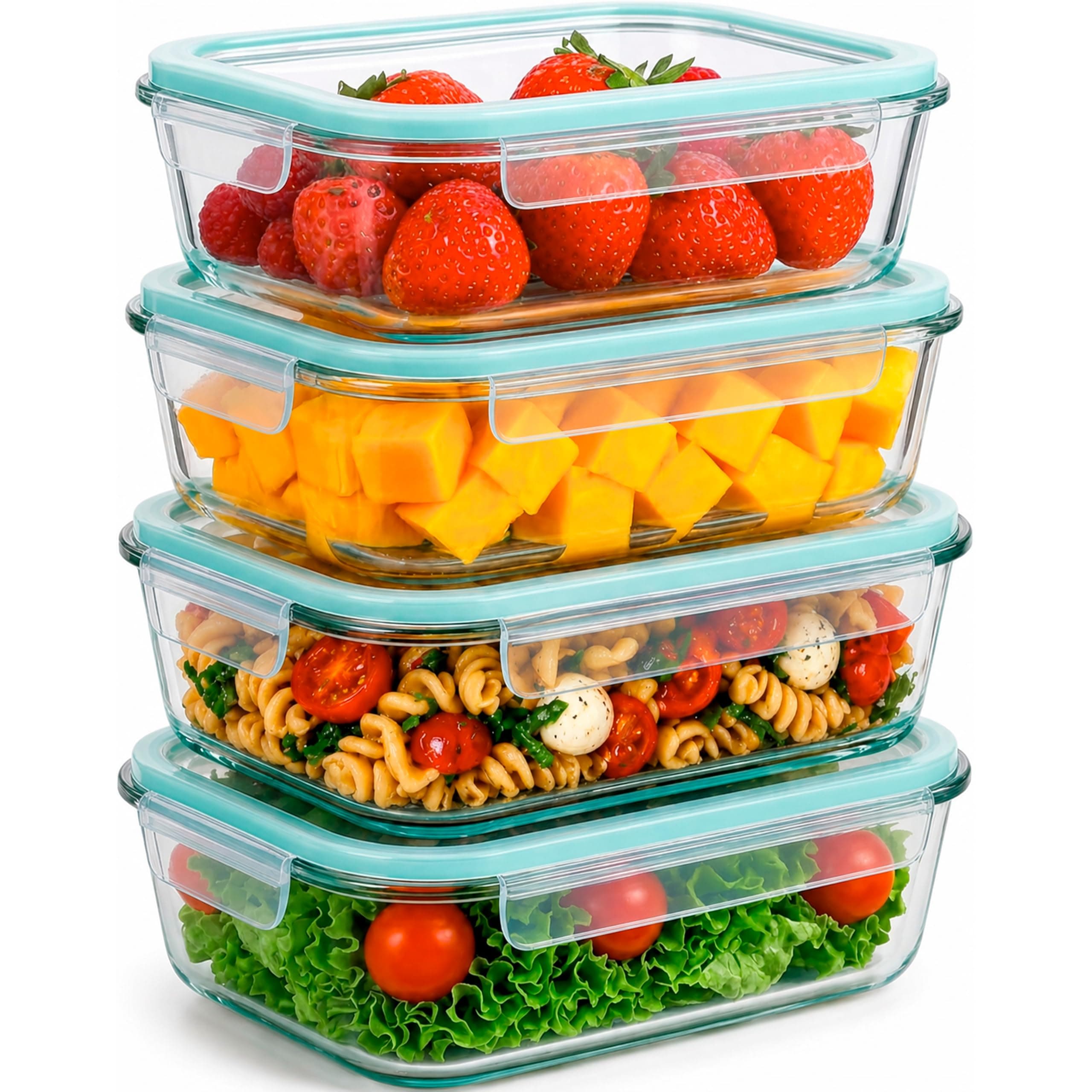 edihome, Boîte Alimentaire Hermétique en Verre, 8, 14 ou 18 pièces, pour aliments hermétiques, Résistant au lave-vaisselle, Rangement Cuisine, sans BPA, certifié FDA (4 récipients)