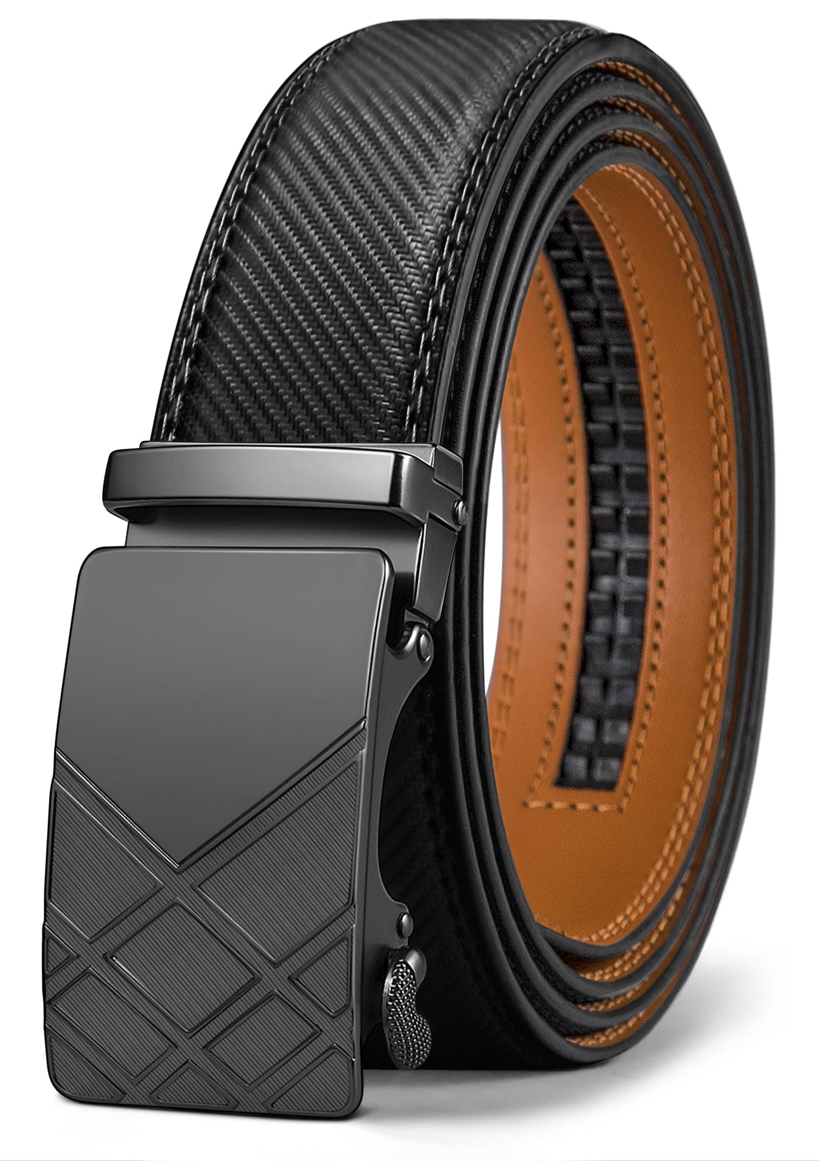 BULLIANT Cintura Uomo, Cintura Pelle Uomo Cricchetto Automatica Fibbia 35mm,Trim Regolabile per Adattars