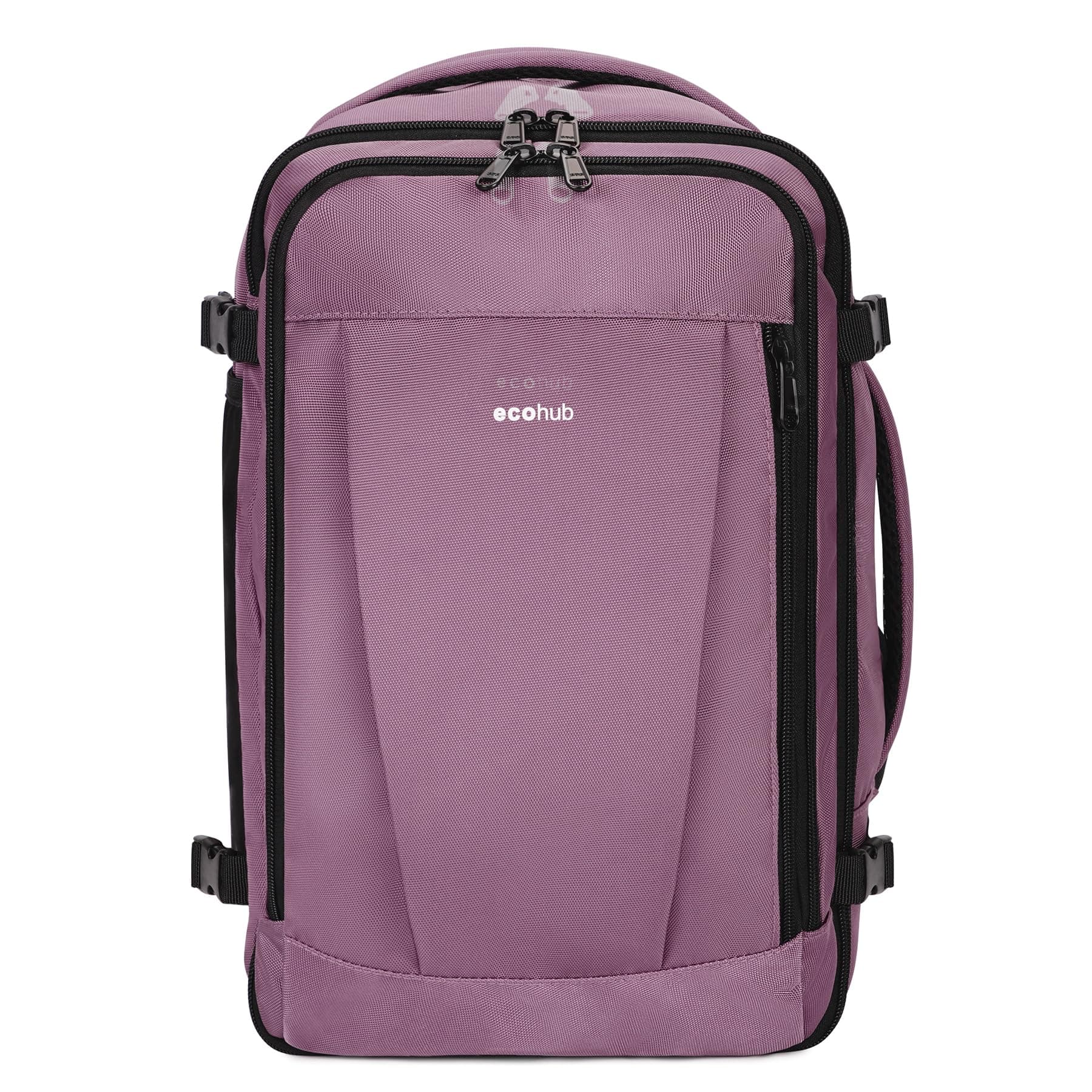 ECOHUB Mochila de Viaje Cabina Avion 40x20x25 Ryanair Con 13 Compartimentos Para Mujer y Hombre, Maleta Debajo del Asiento, Equipaje de Mano 40x30x20 20L, Recicladas, Patentado, Rosa