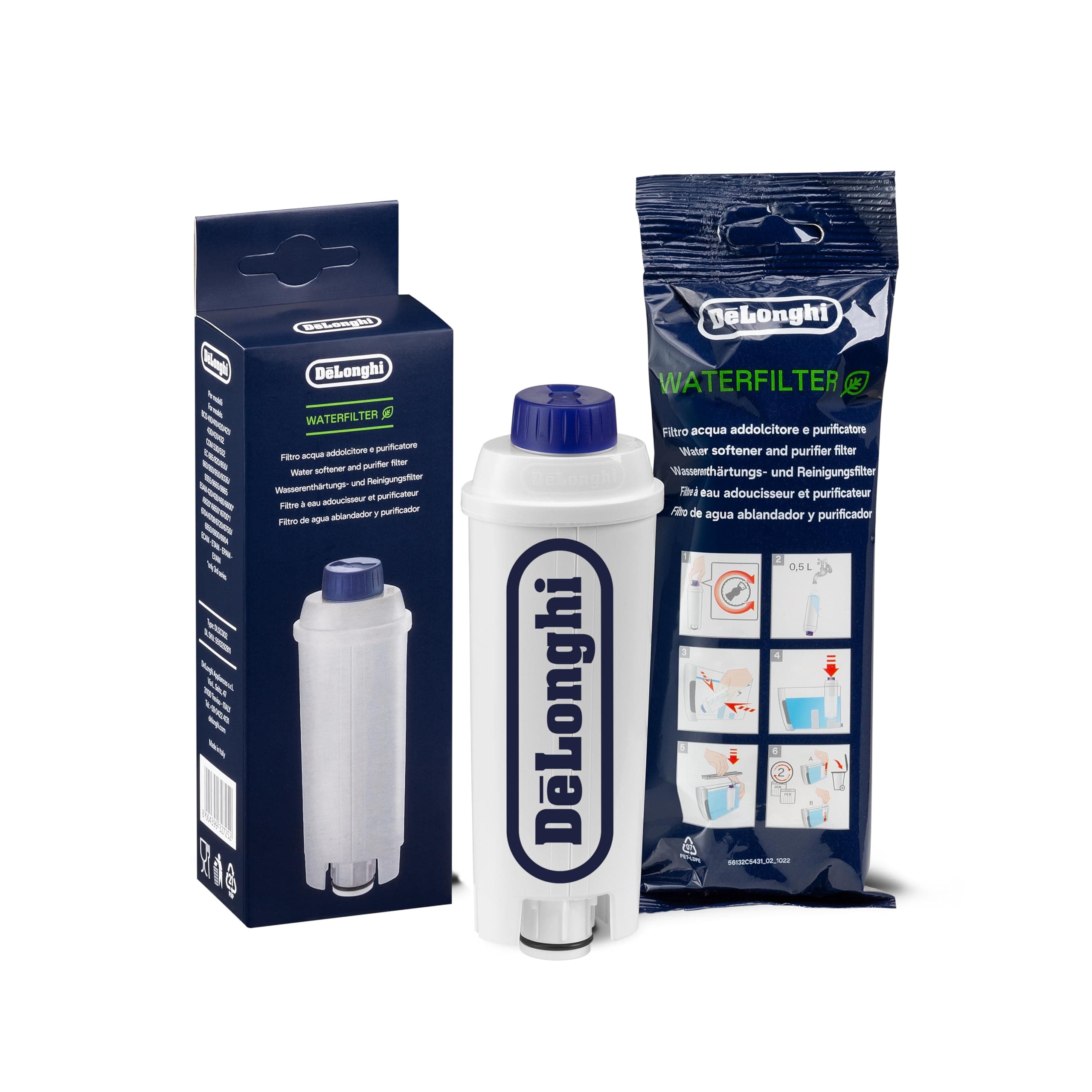 De'Longhi Original Wasserfilter DLSC002 - Zubehör für Kaffeevollautomaten mit, Pflege und Schutz der Maschine, optimiert die Kaffeequalität und schützt vor Kalk, 0.5 L, WeiÃŸ, 1 Pack, 1