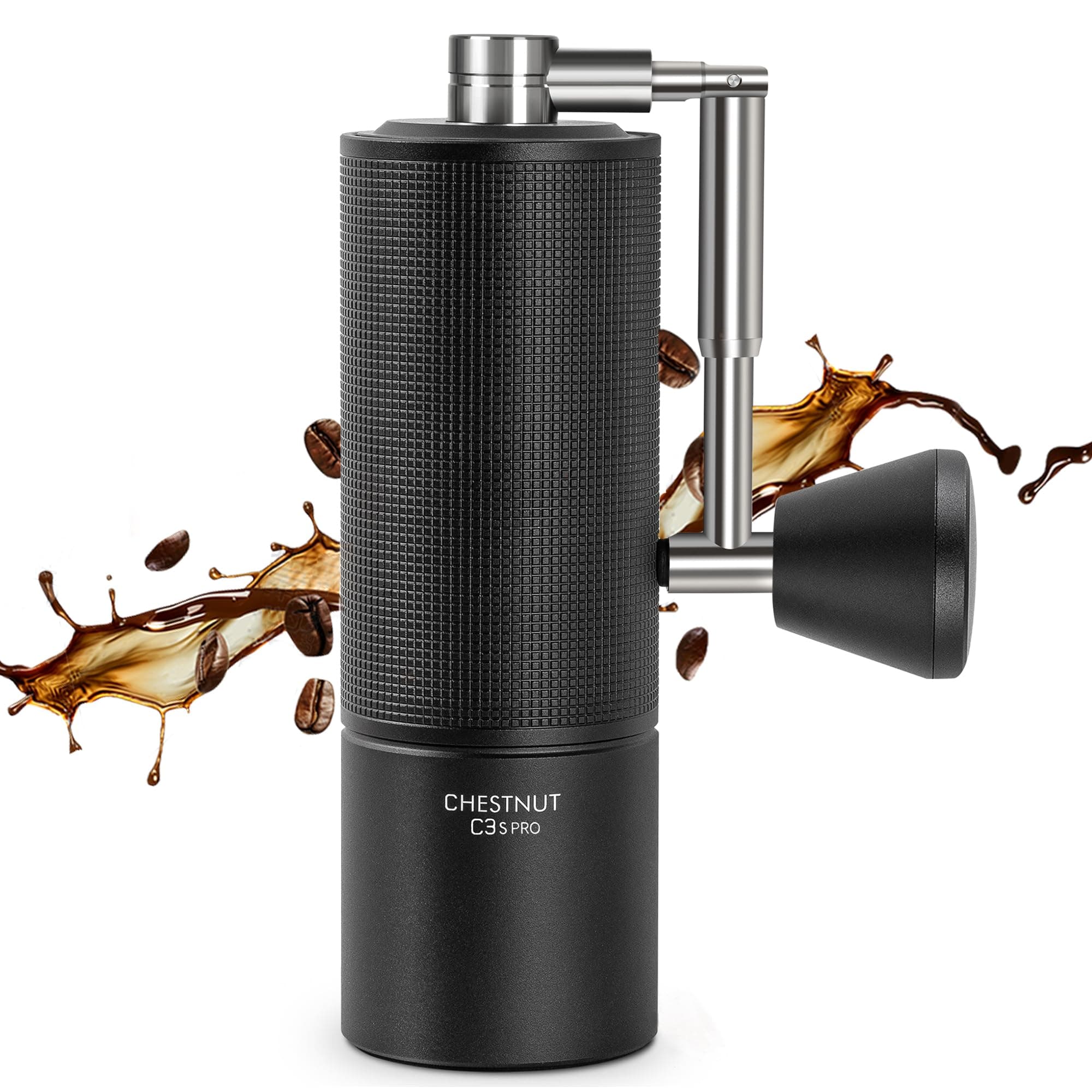 TIMEMORE Chestnut C3s PRO, molinillo de café manual, cuerpo totalmente metálico integrado, fresa cónica S2C de acero inoxidable, asa plegable, para café espresso a prensa francesa, negro