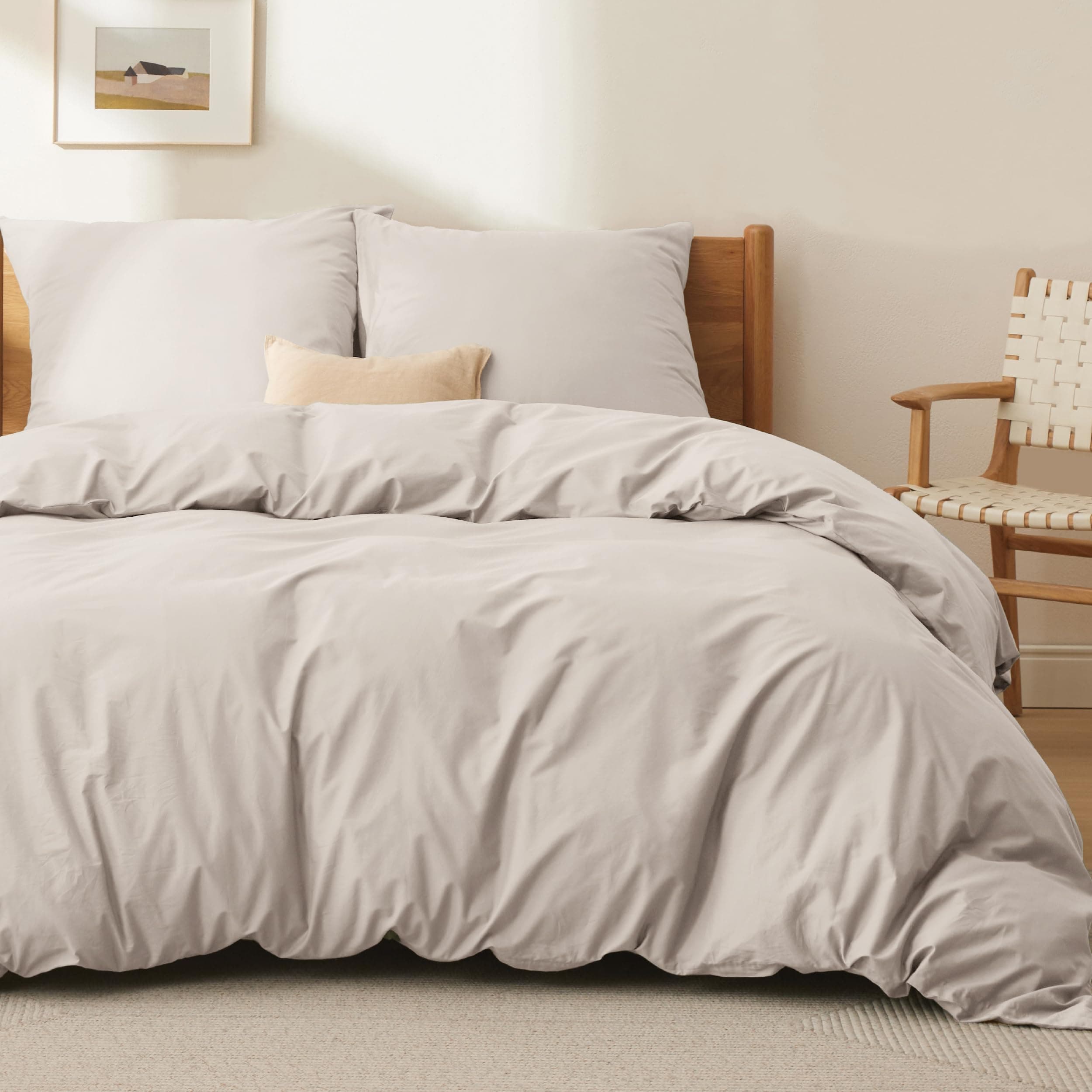 BEDSURE Bettwäsche 200x200 Baumwolle Beige - Bettwäsche-Sets 200 x 200 cm Bettbezug 3teilig mit 2 Kissenbezüge 80x80 cm, Oeko-TEX Bedding Natur mit Reißverschluss