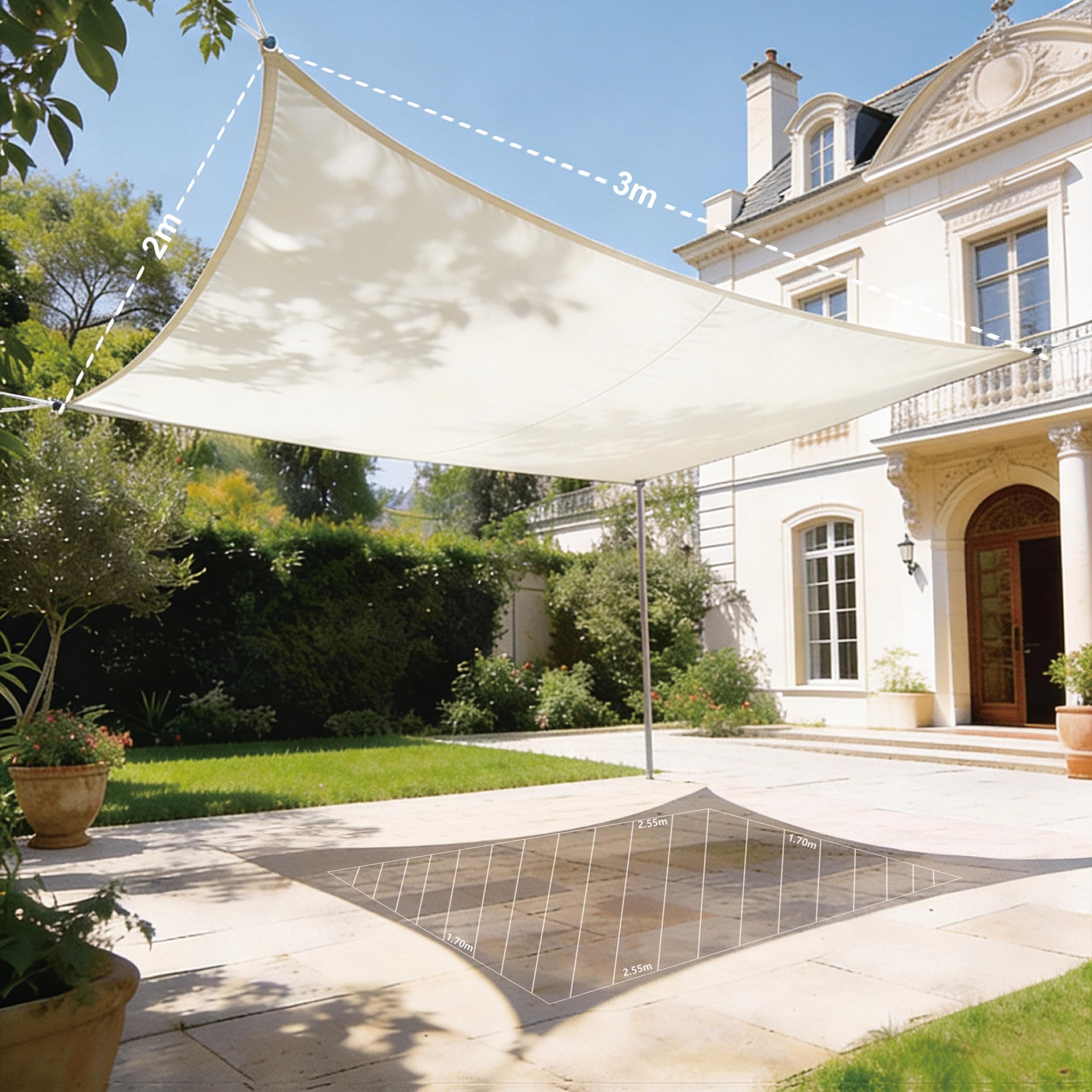 HAIKUS Voile d'ombrage Imperméable Rectangulaire 2x3m, Toile PES Résistant à l'eau, Filet Rectangle 3x2m, Résistant 98% Protection Rayons UV pour Patio Terrasse Extérieur, Crème 2x3