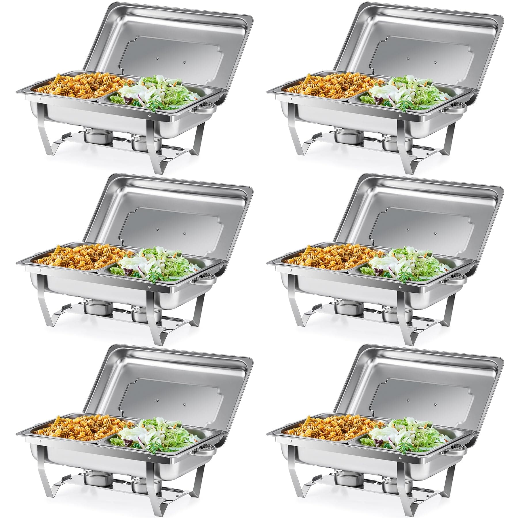 Wilprep Lot de 6 Chafing Dish Rectangulaire Buffets Chauffants 9L 2 Compartiments à Aliments en Acier Inoxydable Alimentaire pour Restaurants Fêtes Buffets Banquets Dîners (Lot de 6-2×GN1/2)