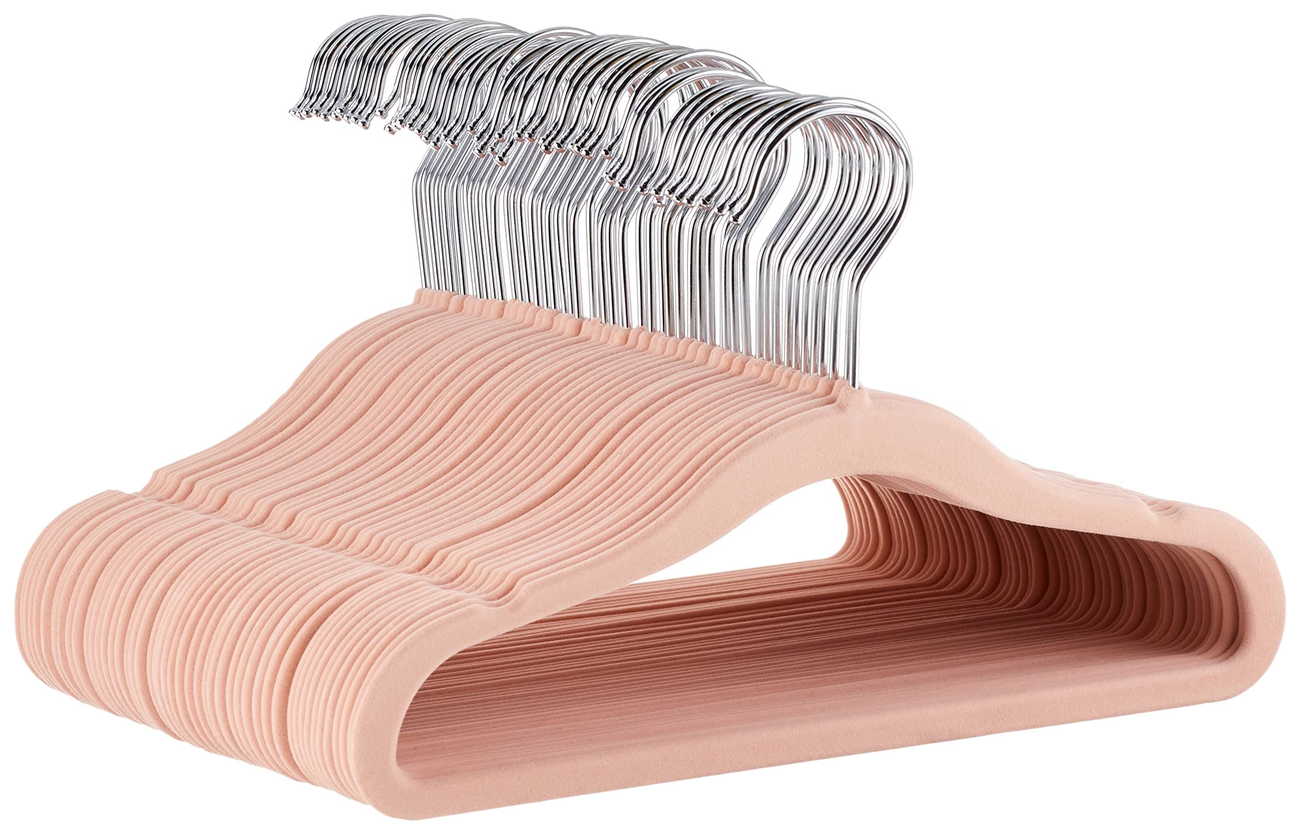 Amazon Basics Cintres Antidérapants en Velours pour Enfants, Bébés et Nourrissons, 29,4cm (Vêtements pour Bébés), Lot de 50, Rose Poudré