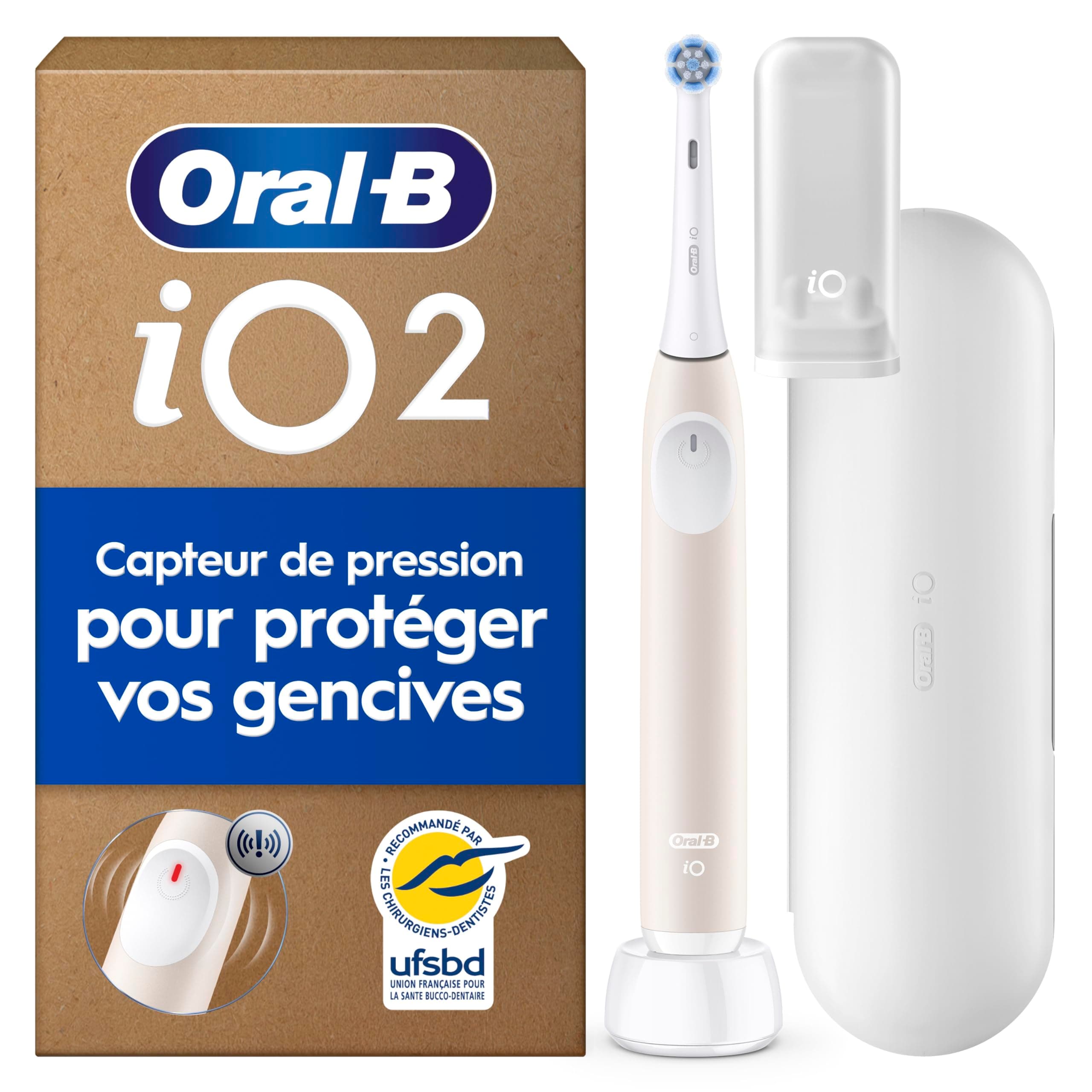 Oral-B Brosse à Dents Electrique iO 2 avec 1 Brossette de Rechange, Rose | 3 Modes de Brossage Silencieux dont Douceur, Capteur de Pression sur les Gencives, Batterie Rechargeable, Etui