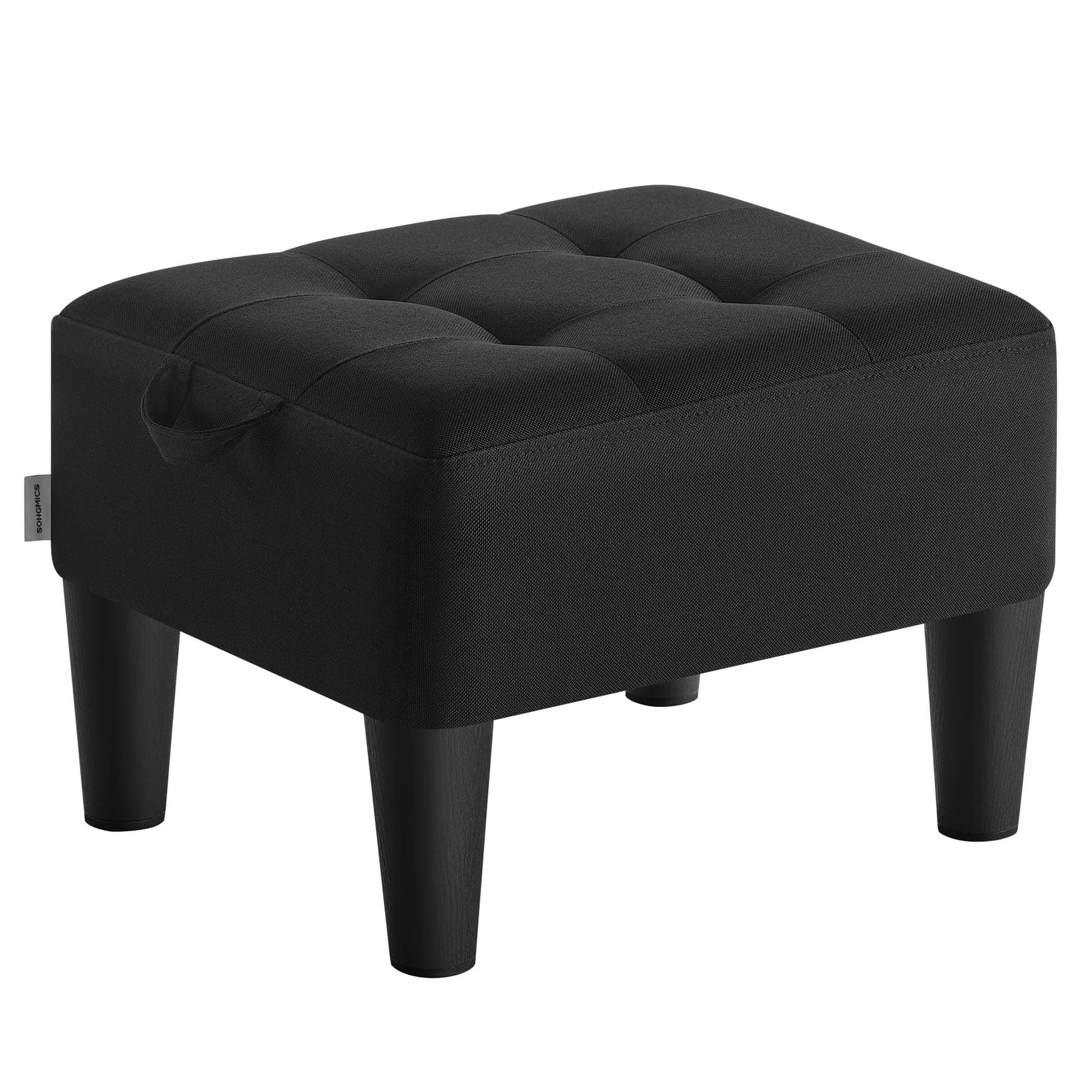 SONGMICS Sitzhocker, Fußhocker, Leinenimitat, Hocker, Dicke Polsterung, bis 150 kg belastbar, für Wohnzimmer Schlafzimmer Eingangsbereich, tintenschwarz LOM502B01