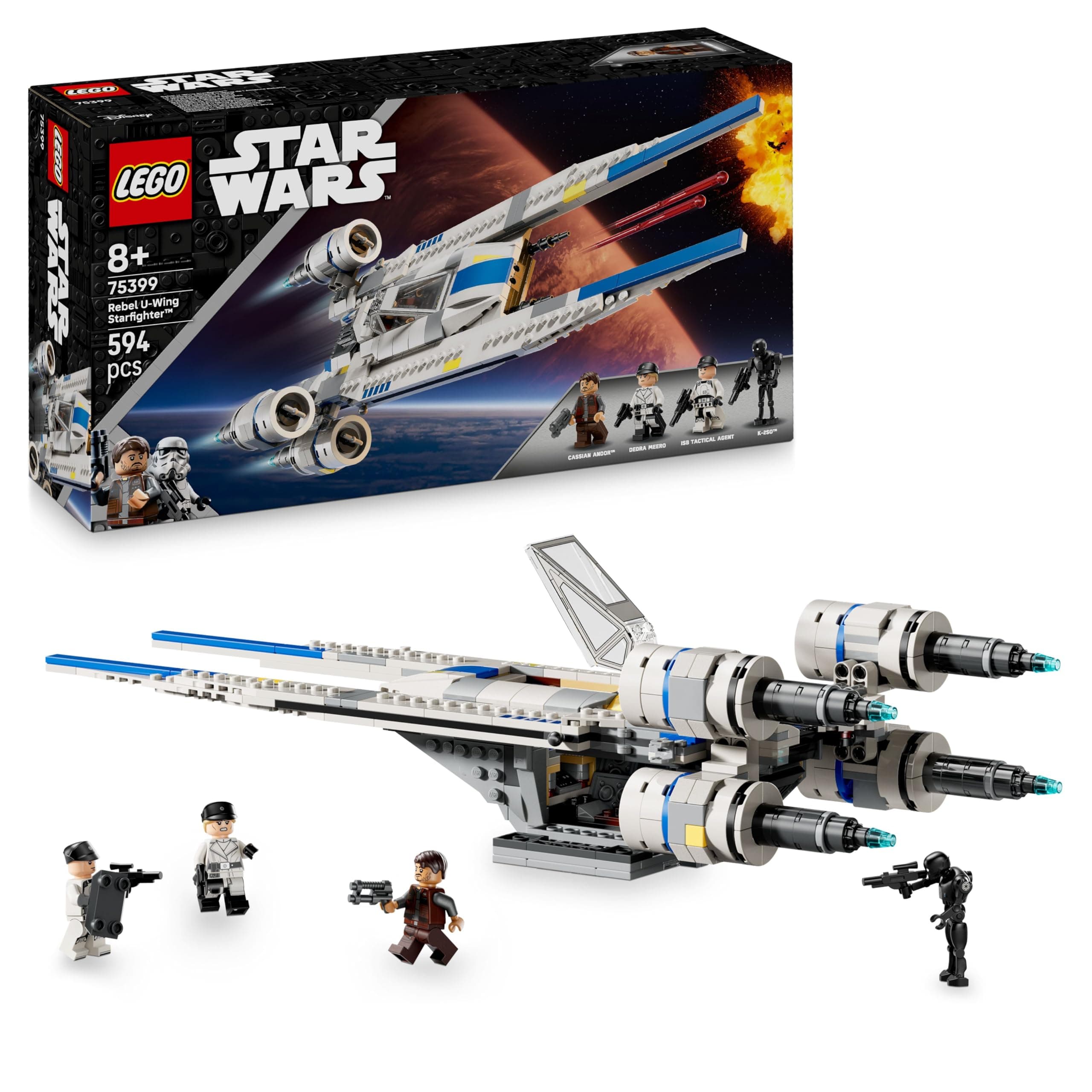 LEGO Star Wars 75399 Rebel U-Wing Starfighter Building Toy with Swing-Wing Function & 3 Minifigures Incl. Cassian Andor, Plus a K-2SO Droid Figure - Gift for 8+ Year Old Boys & Andor Season 2 Fans