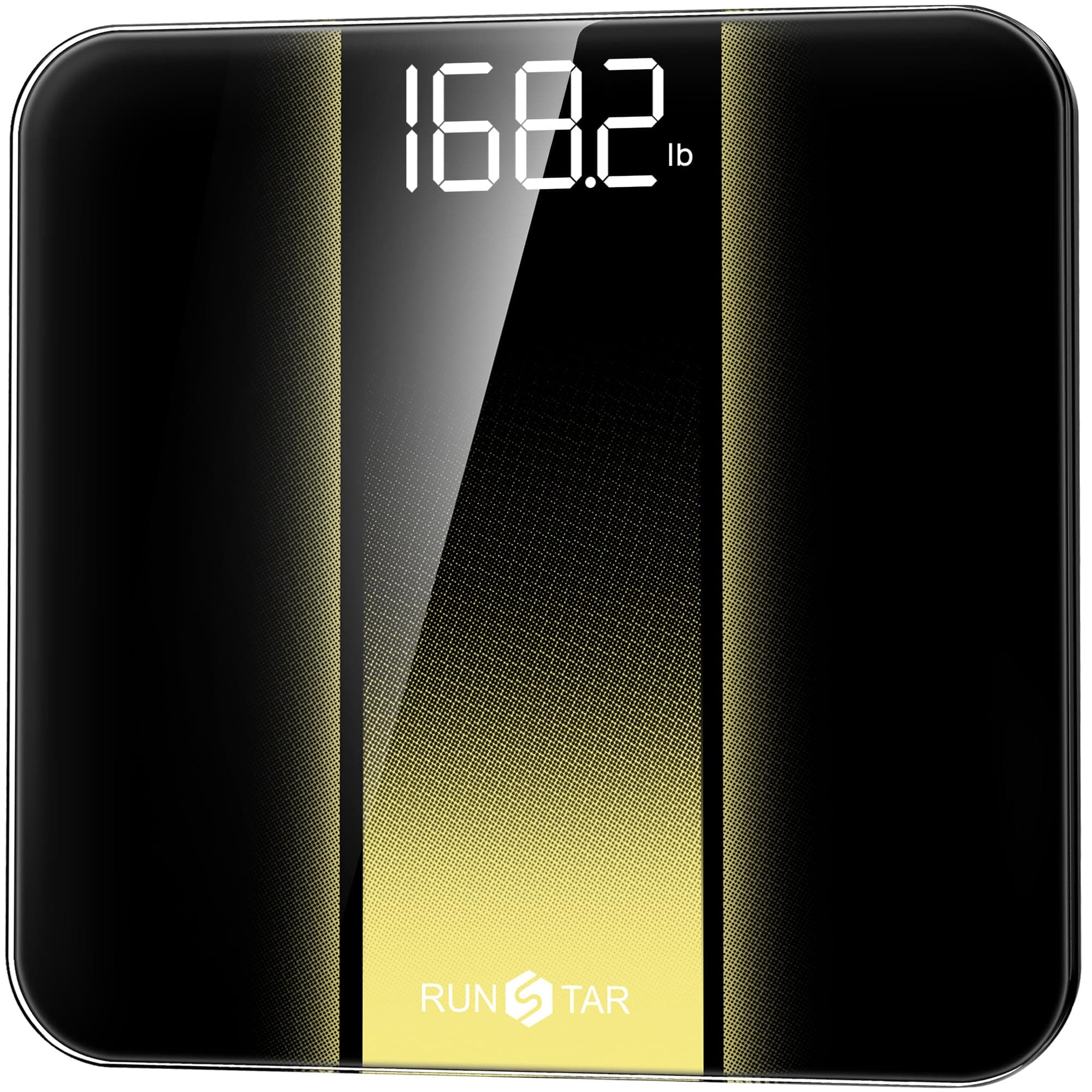 RunStar Bilancia Pesapersone Digitale, Bilancia professionale ad alta Precisione, Max 180 kg, Display Retroilluminato a LED Chiaro, Bilancia Precisa in Vetro Temperato da 6 mm