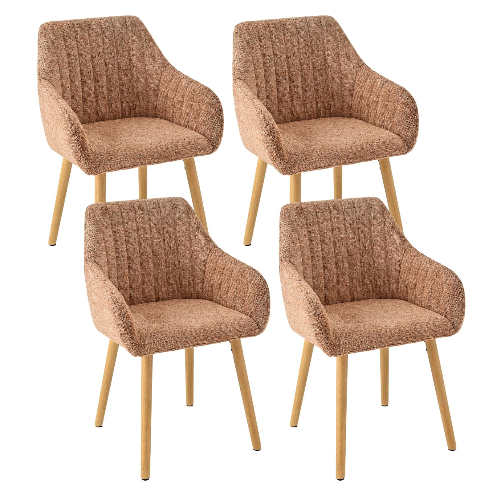 Goeurvant Lot de 4 Chaises de Salle à Manger avec Accoudoirs, Chaises de Cuisine Rembourrées en Tissu Chenille Doux, Pieds en Bois, Style Moderne, Marron, pour Salle à Manger et Salon