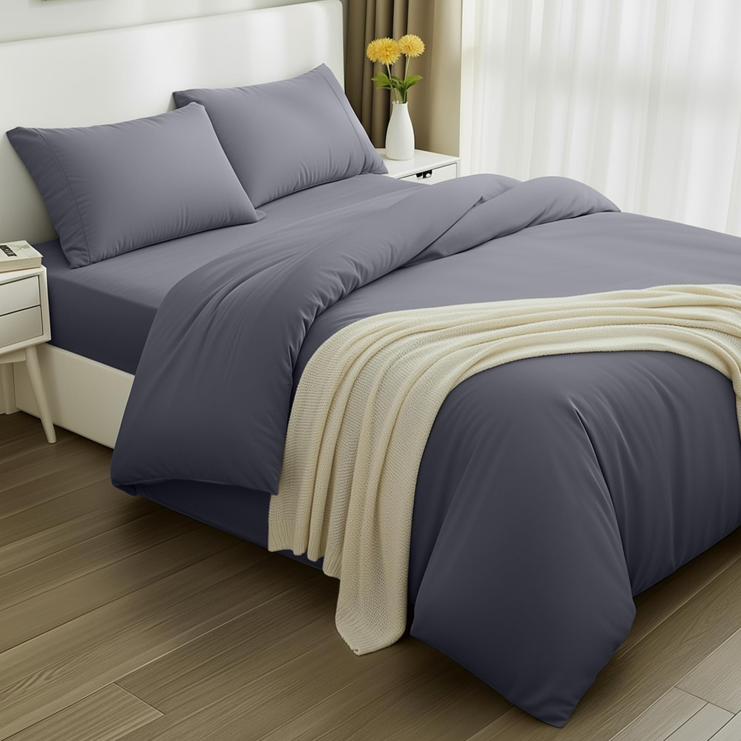Utopia Bedding - Funda nordica Cama 150, Sabana Bajera 150x200 y Fundas Almohada (50x75cm) - Funda edredon Cama 150 - Juego de Cama de Microfibra cepillada Suave (Gris)