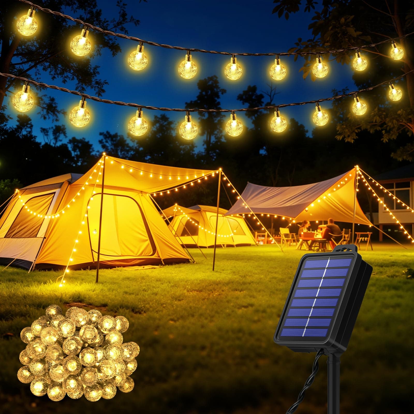 Catena Luminosa Solare da Esterno 60 LED 13.2m, Luci Solari da Giardino con 8 Modalità e Funzione Memoria, IP65 Impermeabile, Luci Decorative per Terrazzo, Balcone, Gazebo, Festa (Bianco Caldo)