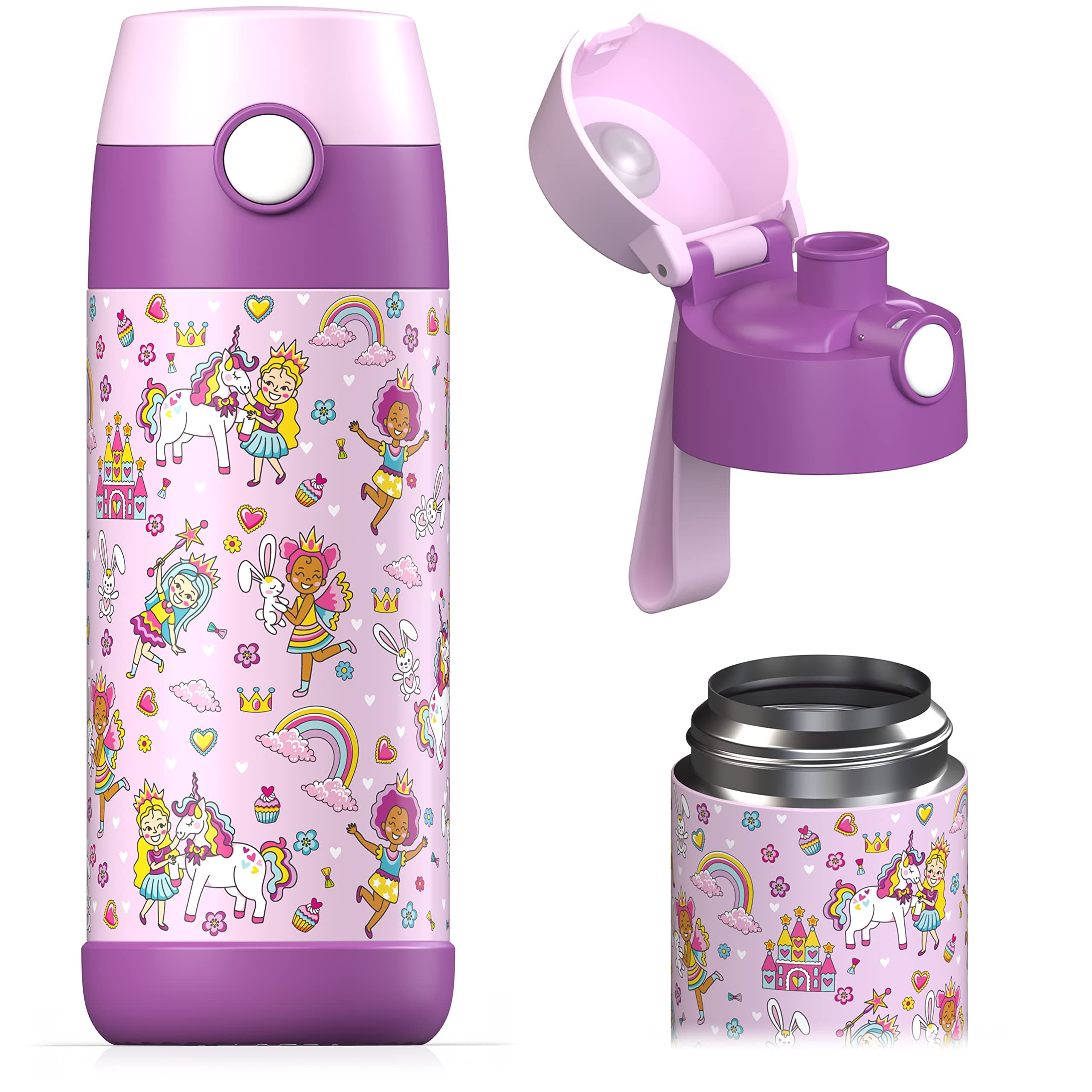 Jarlson® Borraccia Termica Bambini 350ml MALI [SENZA BPA e FTALATI] Bottiglia Acciaio Inox - Termos per Acqua per Bambino e Bambina - Mantiene Freddo - Ideale per Scuola, Sport e Viaggi (Principessa)
