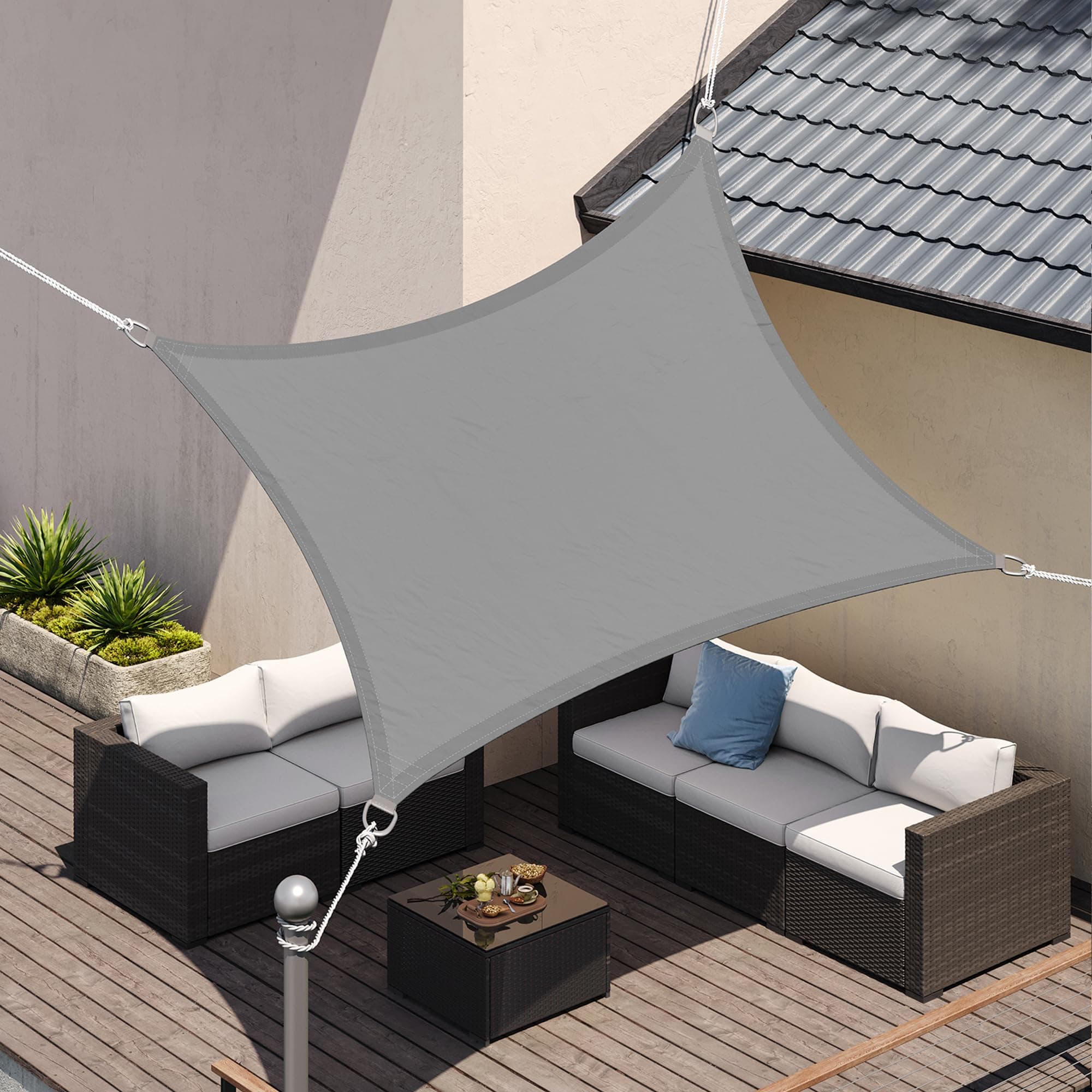 SONGMICS Sonnensegel 2 x 3 m, wasserfest mit Einer Wassersäule von 665 mm, Sonnenschutz aus reißfestem Polyester, UV-Schutz 93%, Terrasse, Garten, Balkon, rechteckig, 2 m Seile, hellgrau GSH23QY