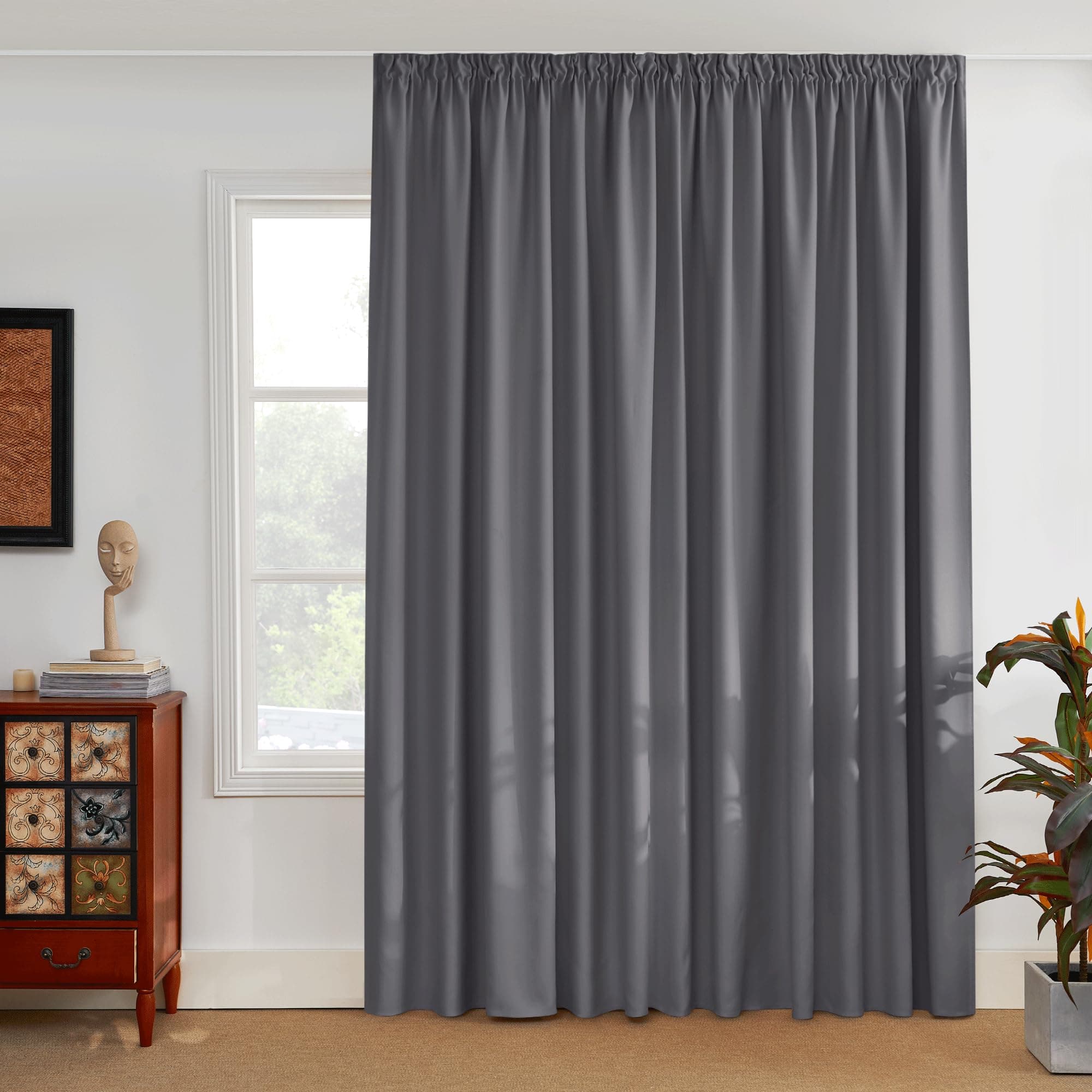 PONY DANCE Wohnzimmer Vorhang mit Kräuselband für Schiene 1er Set H 220 x B 300 cm Verdunkelungsvorhang Thermogardine Hitzeschutz Extra Breie Gardine Grau Blickdicht Thermal Curtain