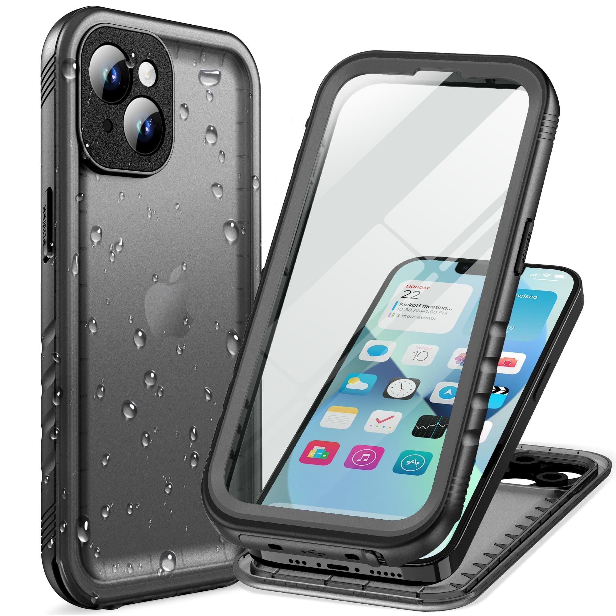 Cozycase Cover Per iPhone 13 Impermeabile Antiurto - 360 Integrale Militare Rigida Armor/Case【2m Anticaduta】 Custodia Subacquea Waterproof Antipolvere con Protezione/Copri Fotocamera/Schermo-Nero