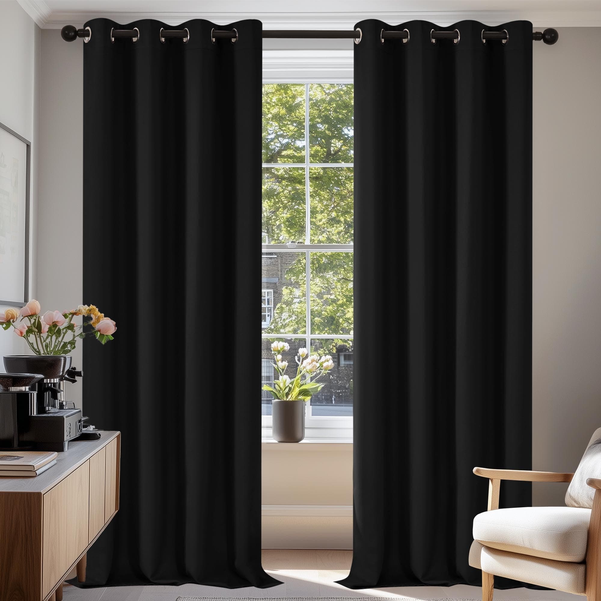 Deconovo Cortinas de Salon para Ventana Habitación con Aislamiento Térmico 2 Piezas 140 x 245 cm Negro