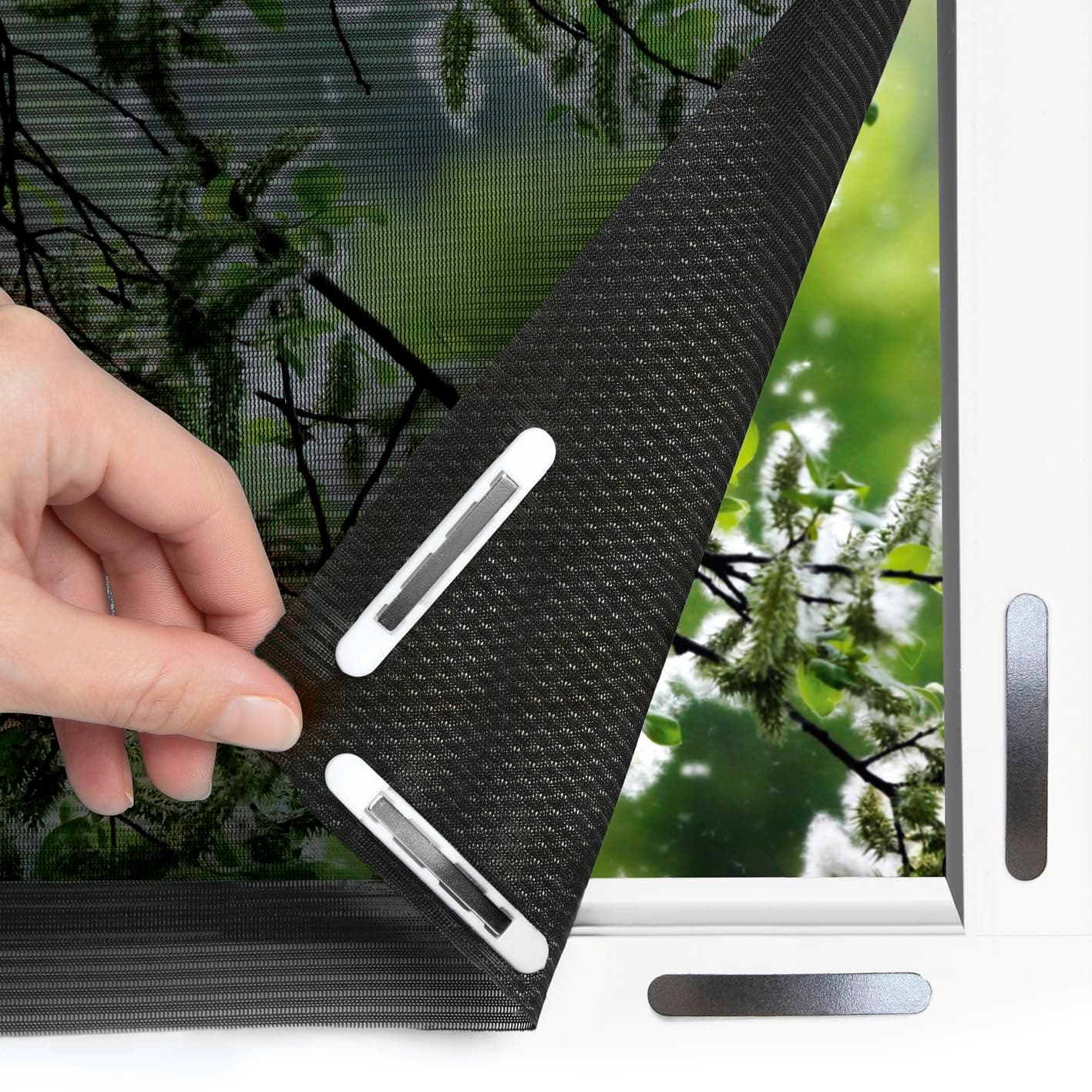 EASYmaxx Mosquitera antipolen para Ventanas con Magic Click | Cortada a Medida para Todas Las Ventanas de hasta 110 x 130 cm | Fácil instalación con 12 imanes - sin taladrar ni atornillar [Negro]