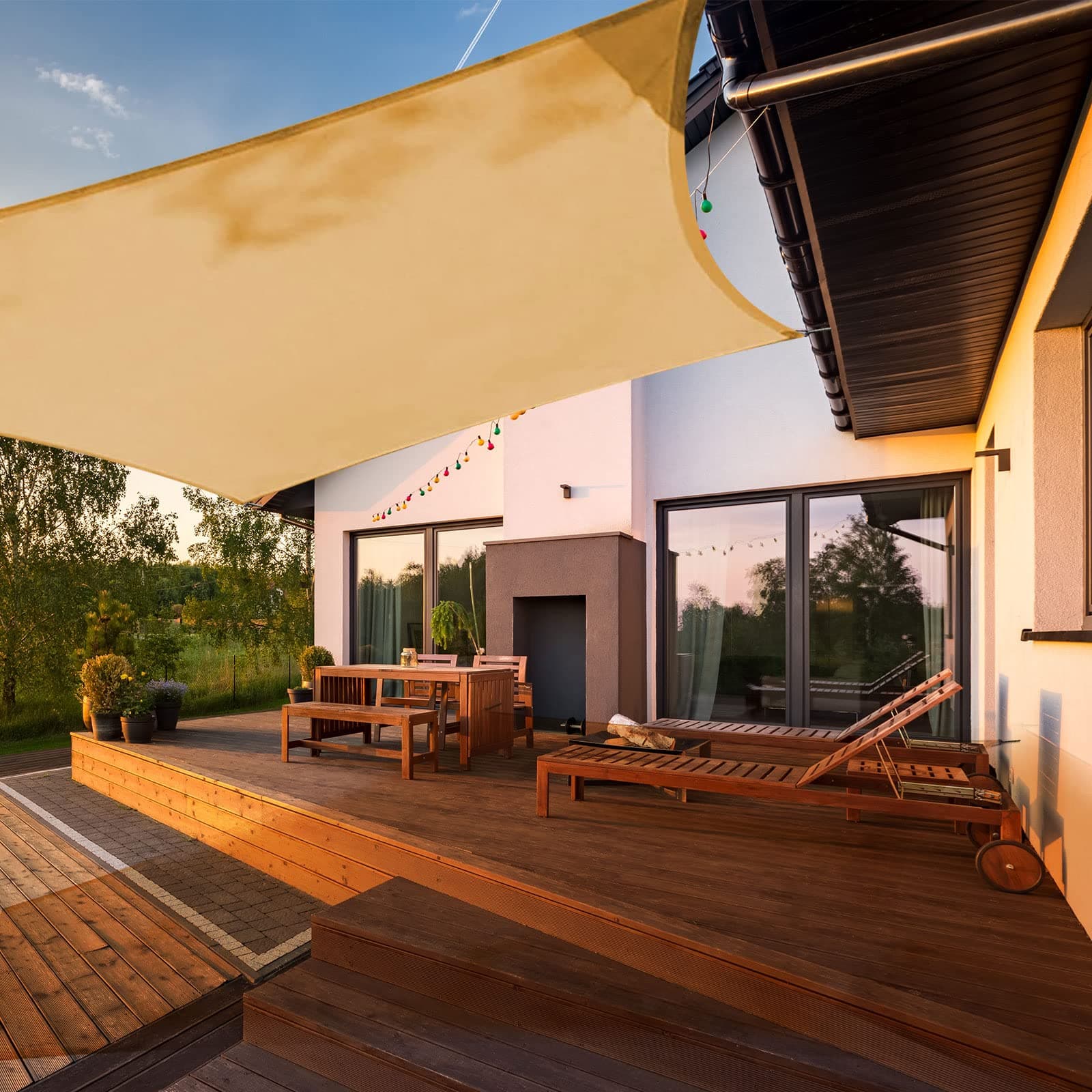HAIKUS Toldo Vela de Sombra Impermeable Cuadrado 5x5m Protección UV PES, Toldos para Patio Exterior Jardín Terraza - Arena