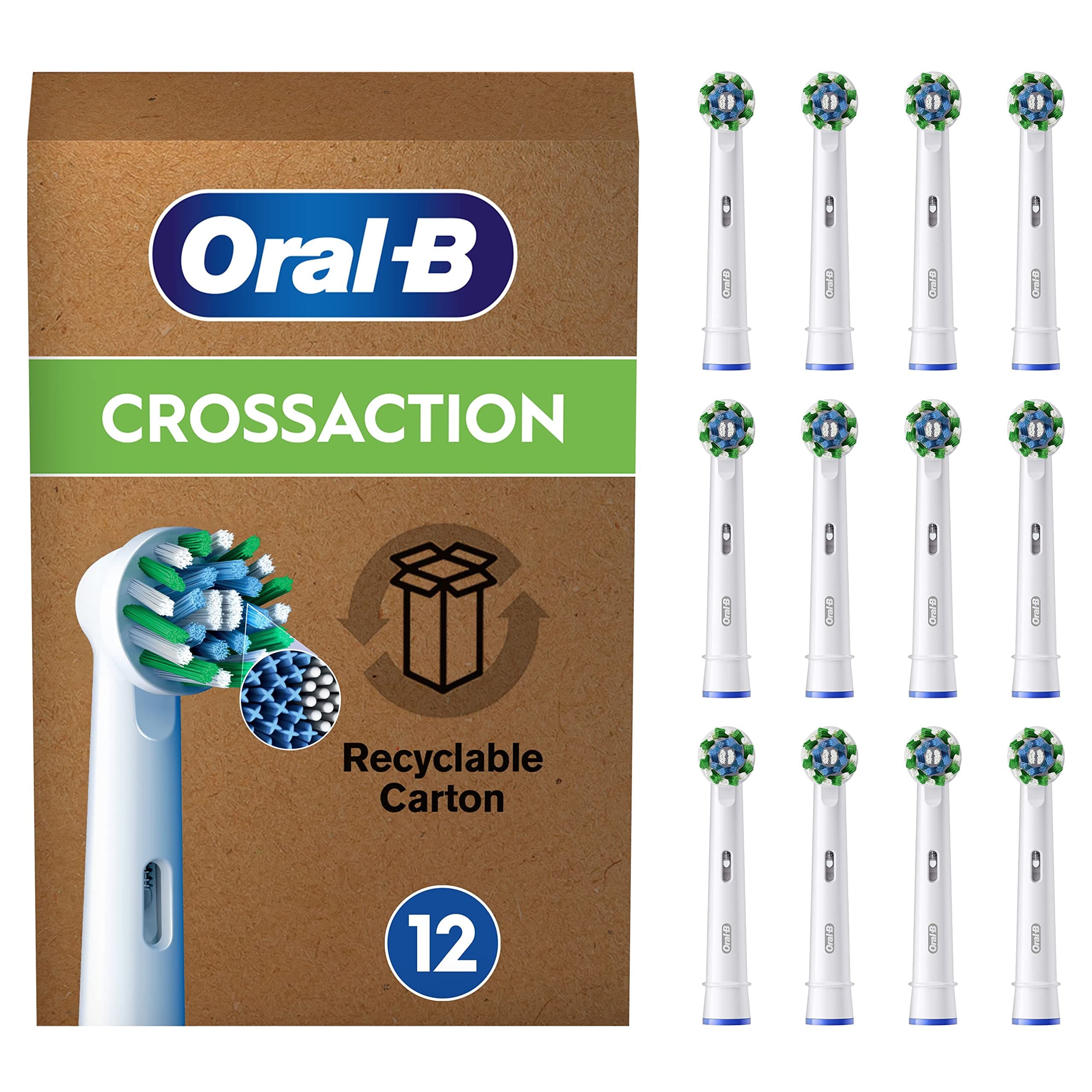 Oral-B Testine Di Ricambio per Spazzolino Elettrico Oral B, 12 Testine Pro Cross Action, Confezione Adatta Alla Buca Delle Lettere