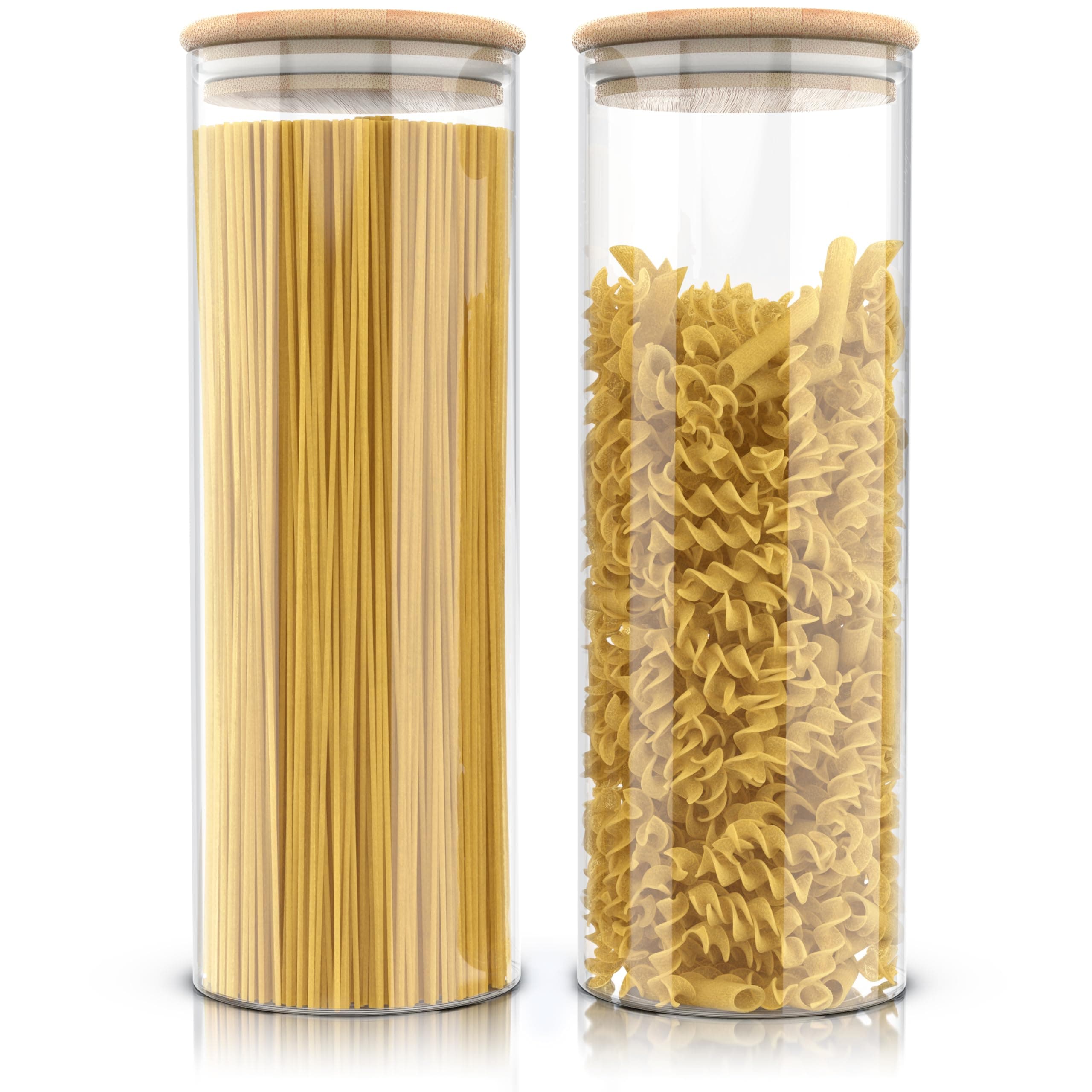 Arendo - Vorratsgläser mit Deckel - 2er Set - Behälter aus Glas – hitzebeständig – Vorratsdosen mit Bambusdeckel - luftdicht - für Spaghetti Müsli Zucker Mehl Kaffee Reis