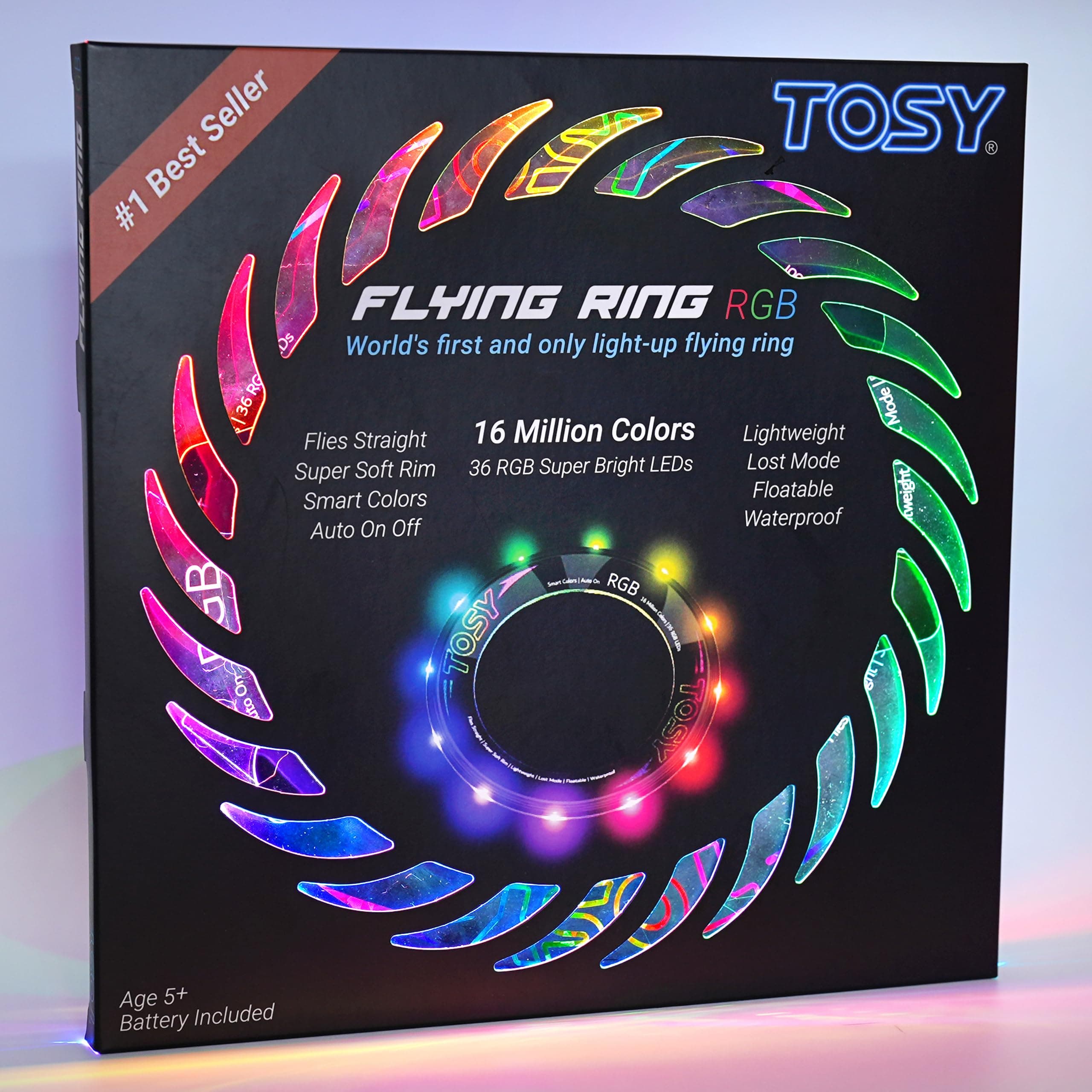 TOSY Flying Ring - 36 LED RGB Multicolor Leds, superbrillante, Modo perdido, Encendido automático, Regalo de Pascua para niños, Seguro, Impermeable, Juguete para Piscina, Playa y Camping