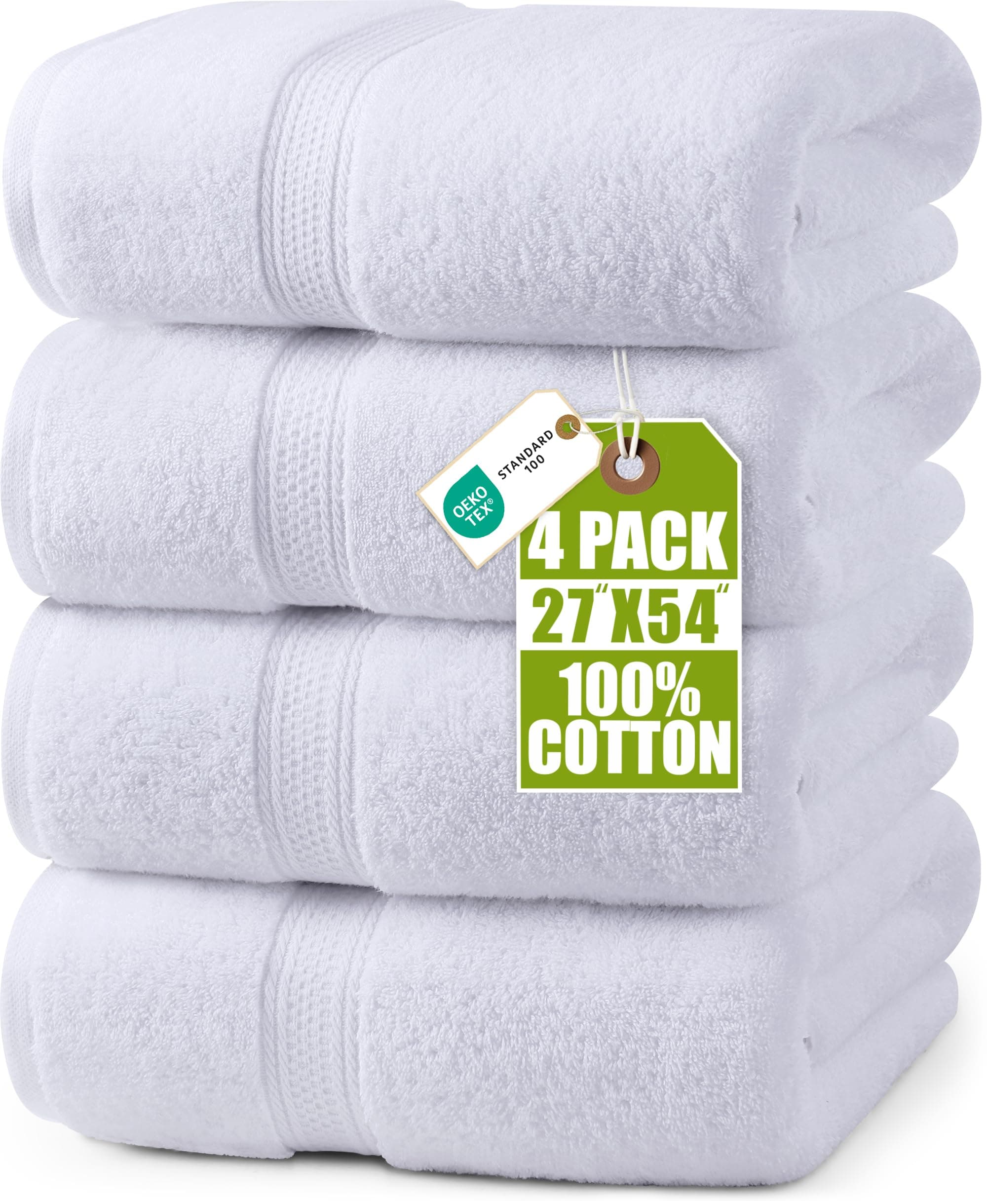 Utopia Towels - Conjunto de Toallas de baño (Paquete de 4, 69 x 137 cm) Toallas de algodón 100% Ring-Spun (Blanco)