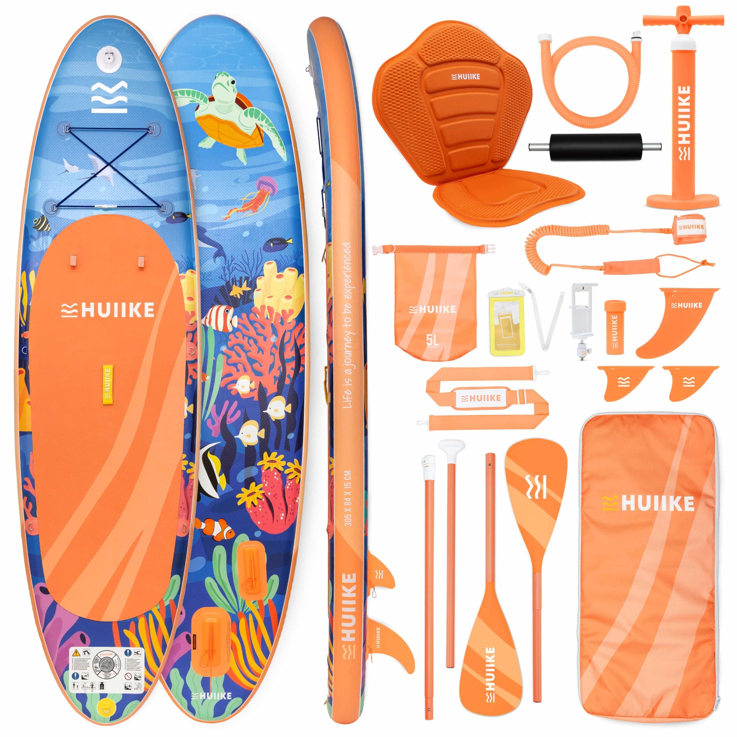 HUIIKE Tabla Paddle Surf Hinchable con Accesorios Incluidos, Remo, Quillas, Inflador. Stand Up Paddle Board Gran Estabilidad y Resistencia. 305 x 84 x 15 cm, Soporta hasta 130 kg