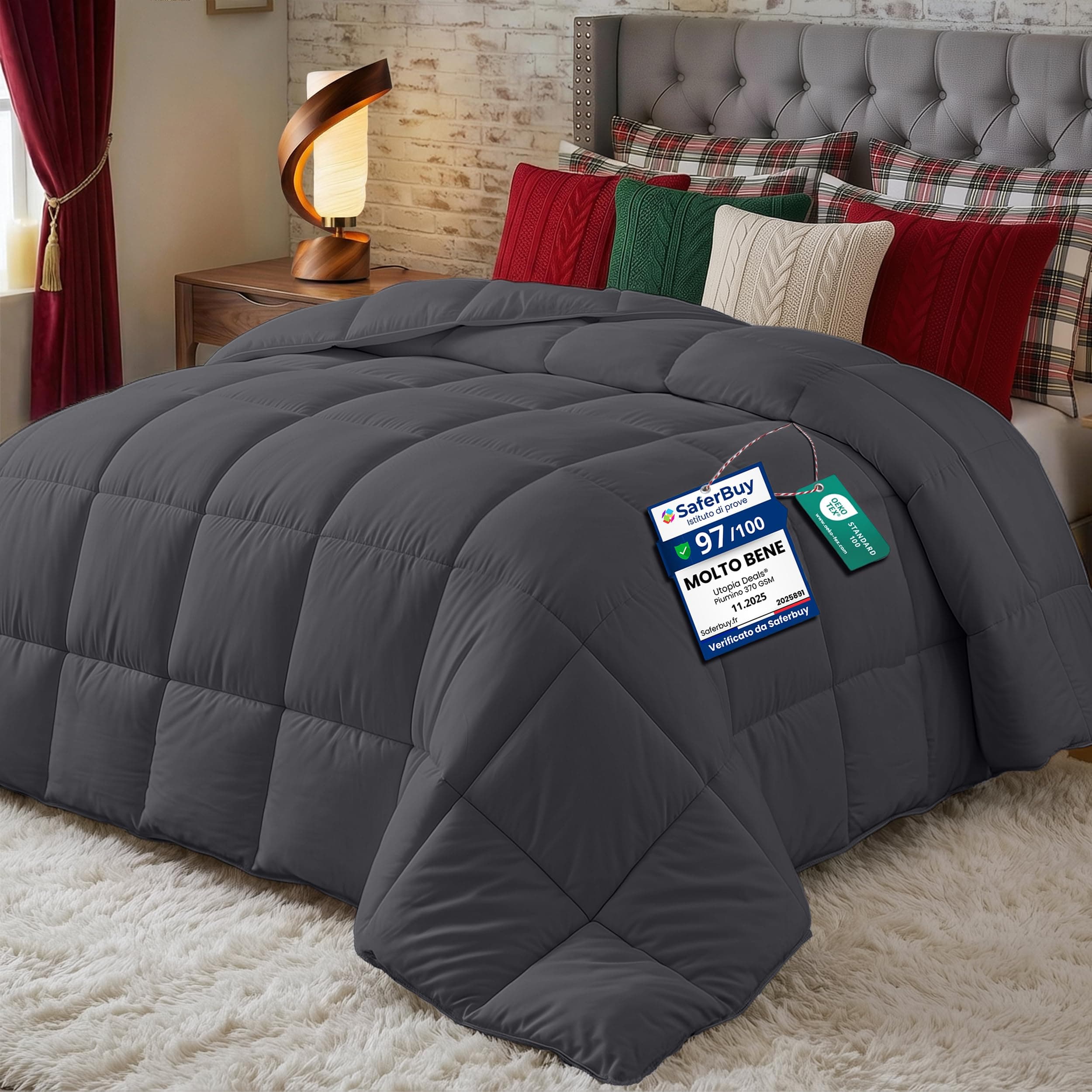 Utopia Bedding dekbed 200x200 cm, dekbed met hoeklabs, pluche gesiliconiseerd fiberfill, doos gestikt dons alternatief dekbed (Grijs)