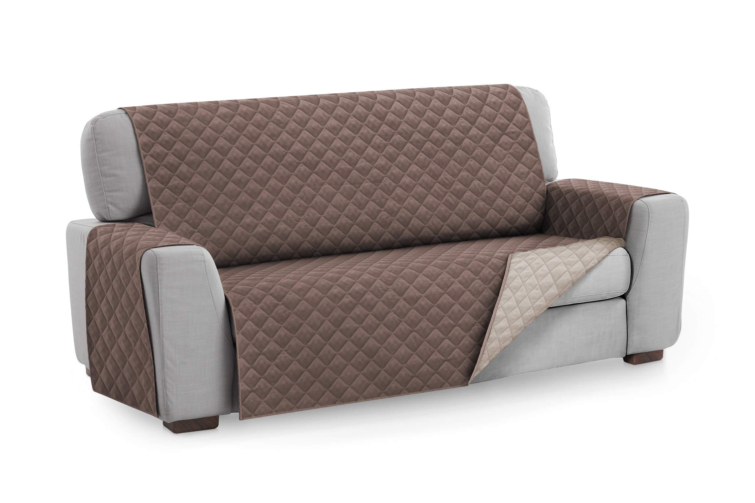 Textilhome Funda Cubre Sofá Malu, Sofas de 3 Plazas(160 cm), Protector Acolchado Reversible Universal, Ideal para Mascotas, Resistente a Arañazos y Pelos, Color Marron