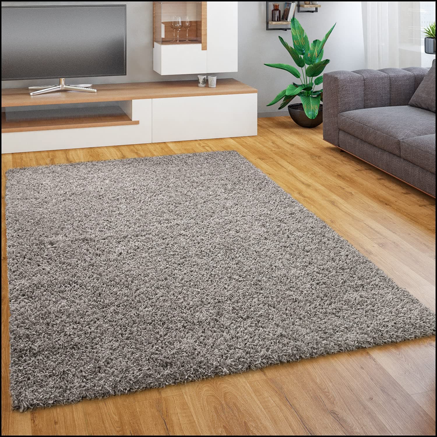 Paco Home Teppich Wohnzimmer Schlafzimmer Hochflor Shaggy Flokati Optik Einfarbiges Design Weich Flauschig Moderne Deko, Grösse:60x100 cm, Farbe:Grau
