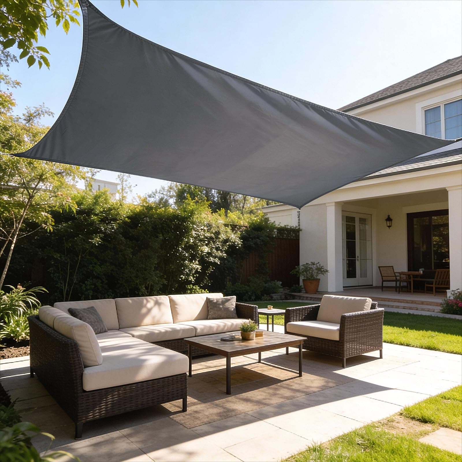 HAIKUS Toldo Vela de Sombra Impermeable Rectangular 5x6m Protección UV PES, Toldos para Patio Exterior Jardín Terraza - Gris