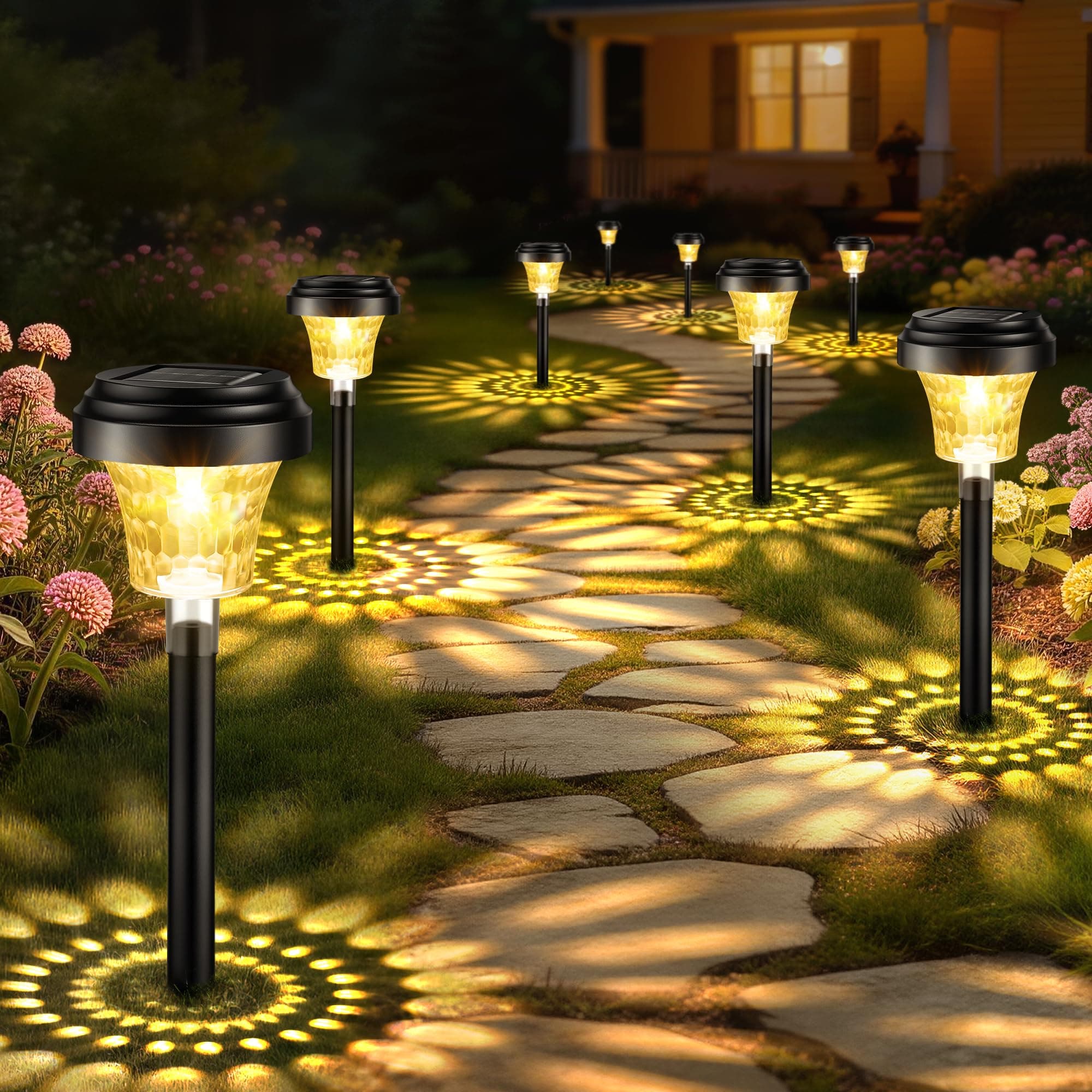 FOMYHEARD Luci da Esterno Giardino Solari 8 Pezzi, Lampade Solari da Giardino con Luce Calda e 7 Colori RGB, Illuminazione Luci Solare Esterno Impermeabile IP65 per Sentieri, Decorazione di Giardini